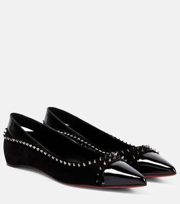 Christian Louboutin o1s1wg111124 Duvettina Suede Ballet Flats in Black Size US 12 / IT 42 - 2 Thumbnail