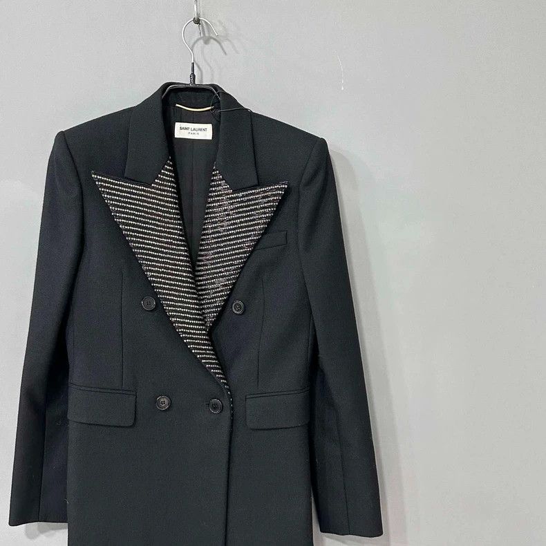 Saint Laurent Paris Saint Laurent Double-Breasted Blazer with Beaded Collar Size US XS / EU 42 / 0 - 1 Thumbnail