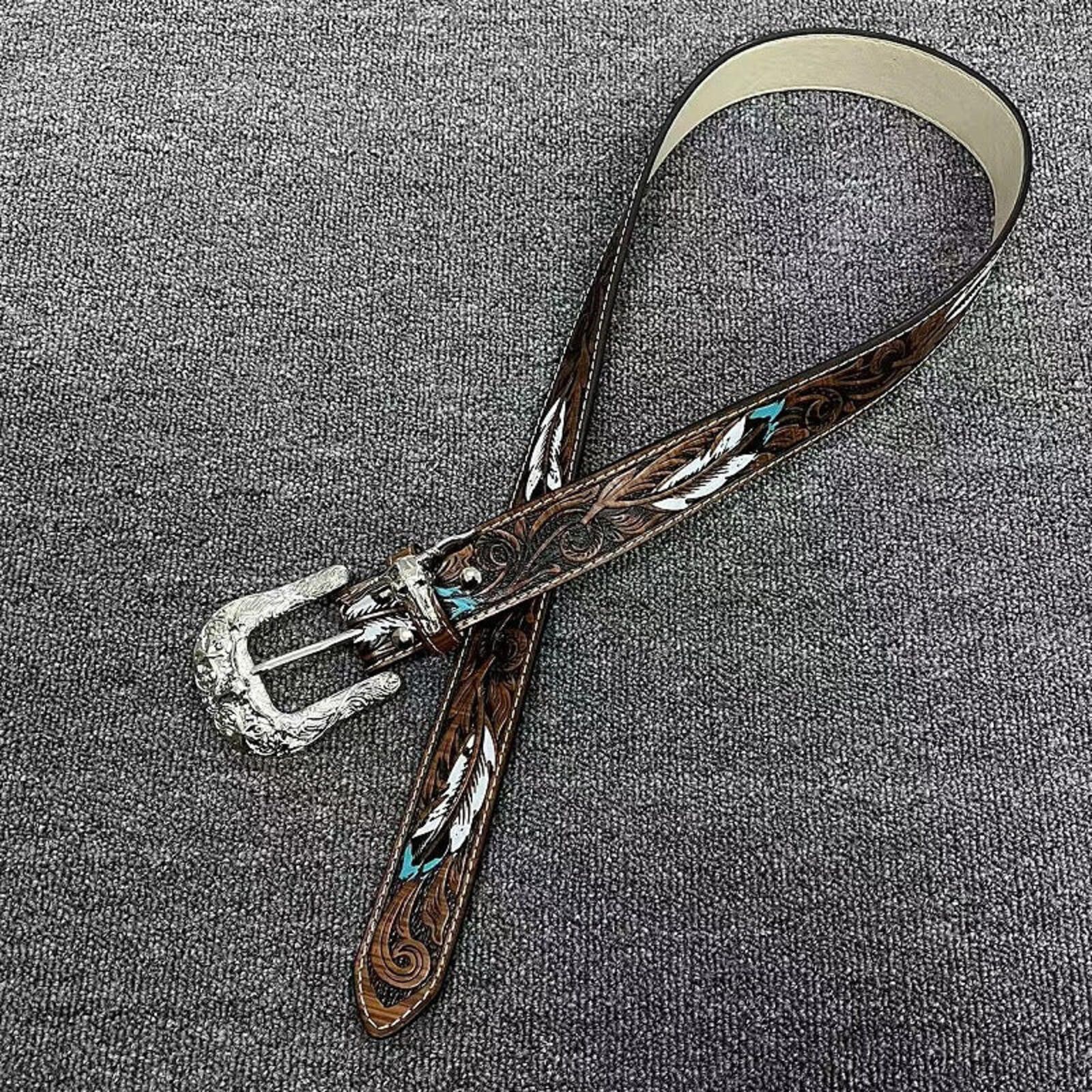 Other Western Embossed Feather Belt | Vintage Brown Cowboy Street Size ONE SIZE - 2 Thumbnail