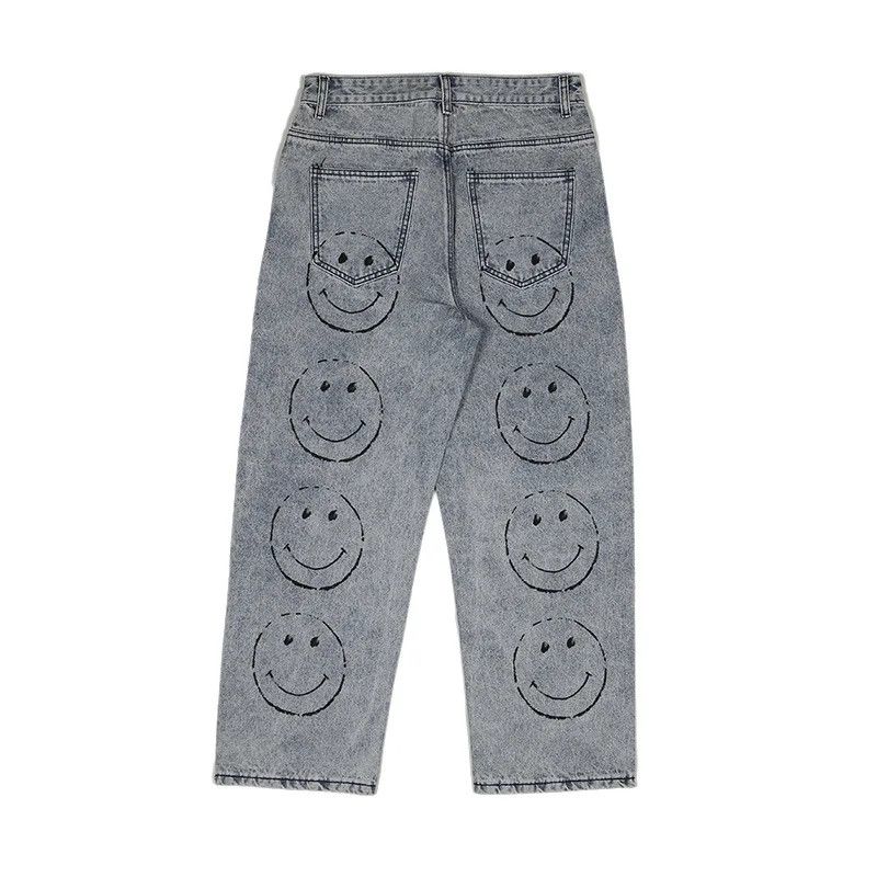 Jean × Vintage Mens Vintage Washed Jeans Hip Hop Smile Face Print Size US 34 / EU 50 - 3 Thumbnail