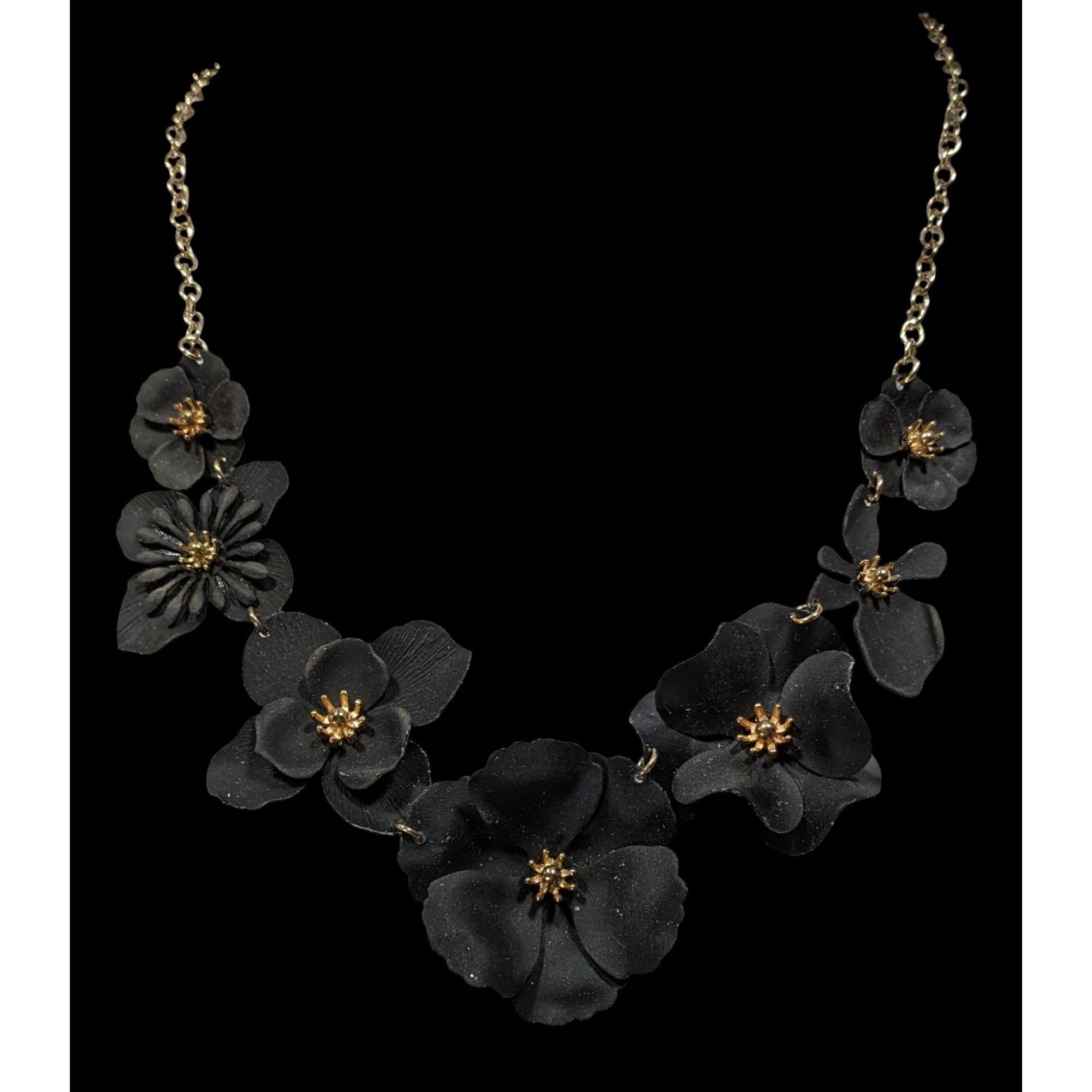 Other Whimsygoth Floral Black And Gold Tone Statement Necklace Size ONE SIZE - 2 Thumbnail