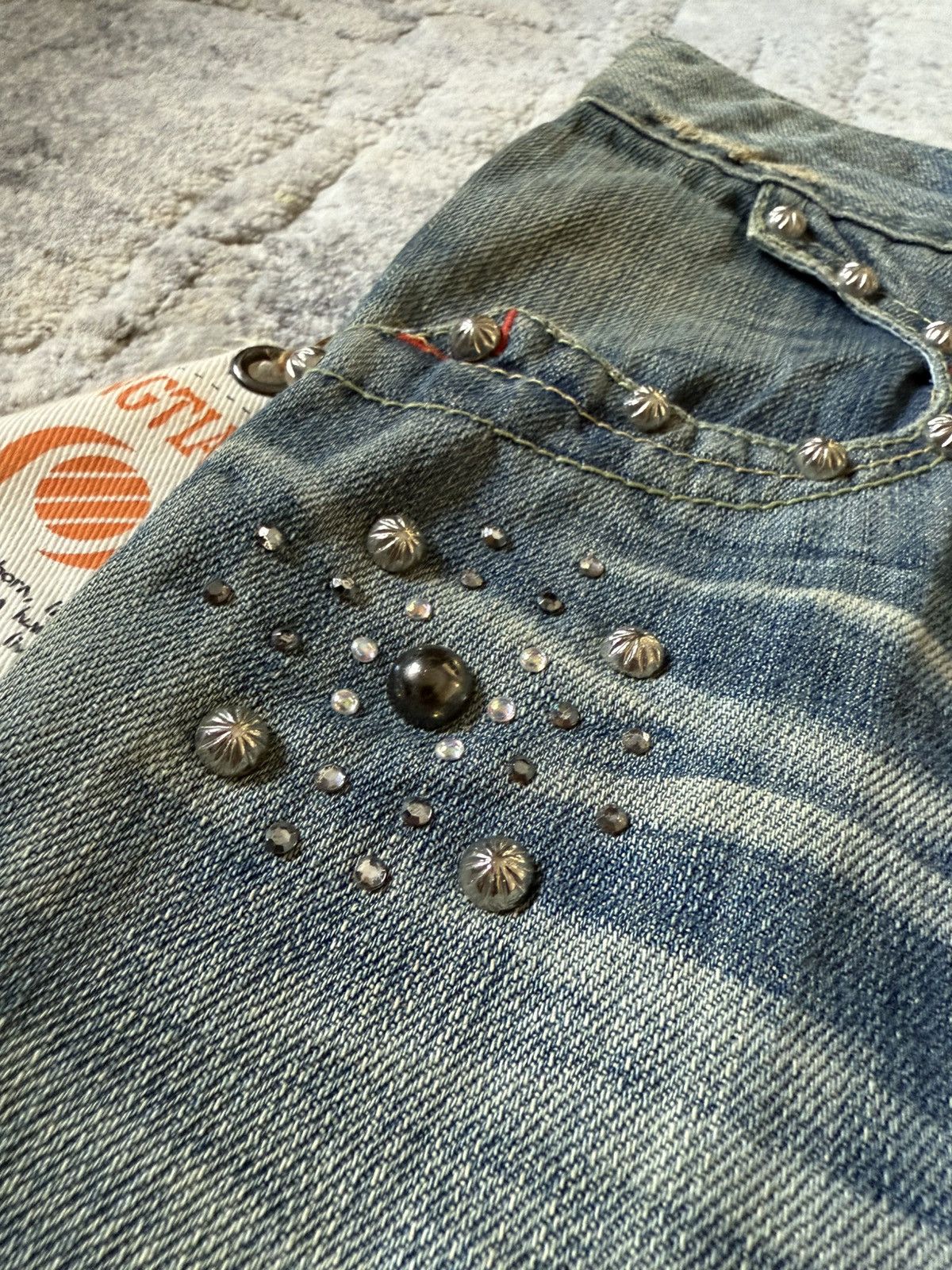 If Six Was Nine Studded Gemstone Claw Mark Muddy Wash Japanese Flared Jeans Size US 29 - 11 Thumbnail