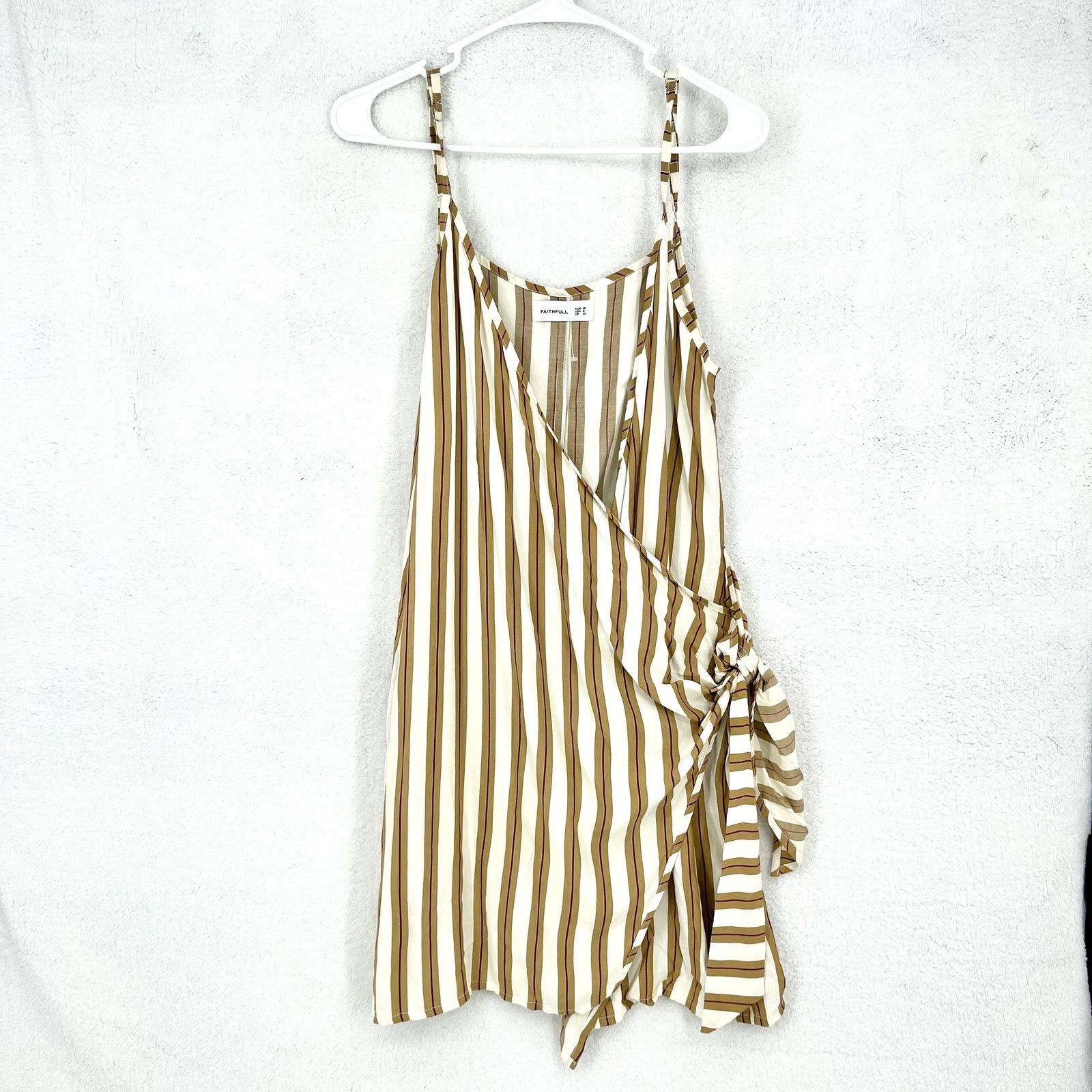 FAITHFULL Faithfull Kara Tan & White Striped Tank Mini Wrap Dress Sz 6 Size M / US 6-8 / IT 42-44 - 2 Thumbnail