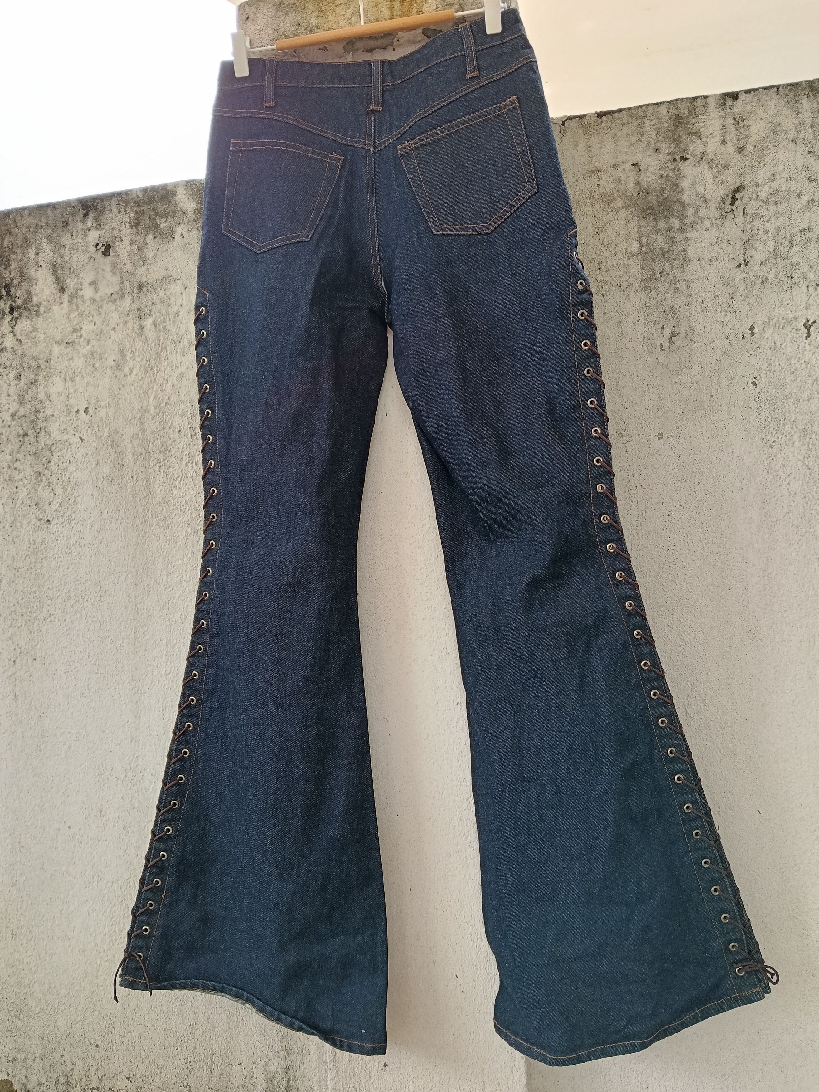 Japanese Brand 💥 Fifty's Campany Lace Up Wide Leg Denim💥 Size US 30 / EU 46 - 9 Thumbnail