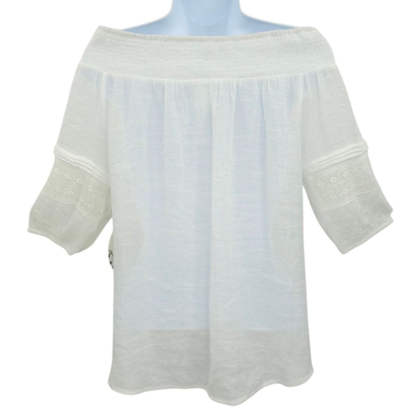 Other Naif Boho Peasant Top M White Gauze Off Shoulder Eyelet Fest Size M / US 6-8 / IT 42-44 - 2 Thumbnail