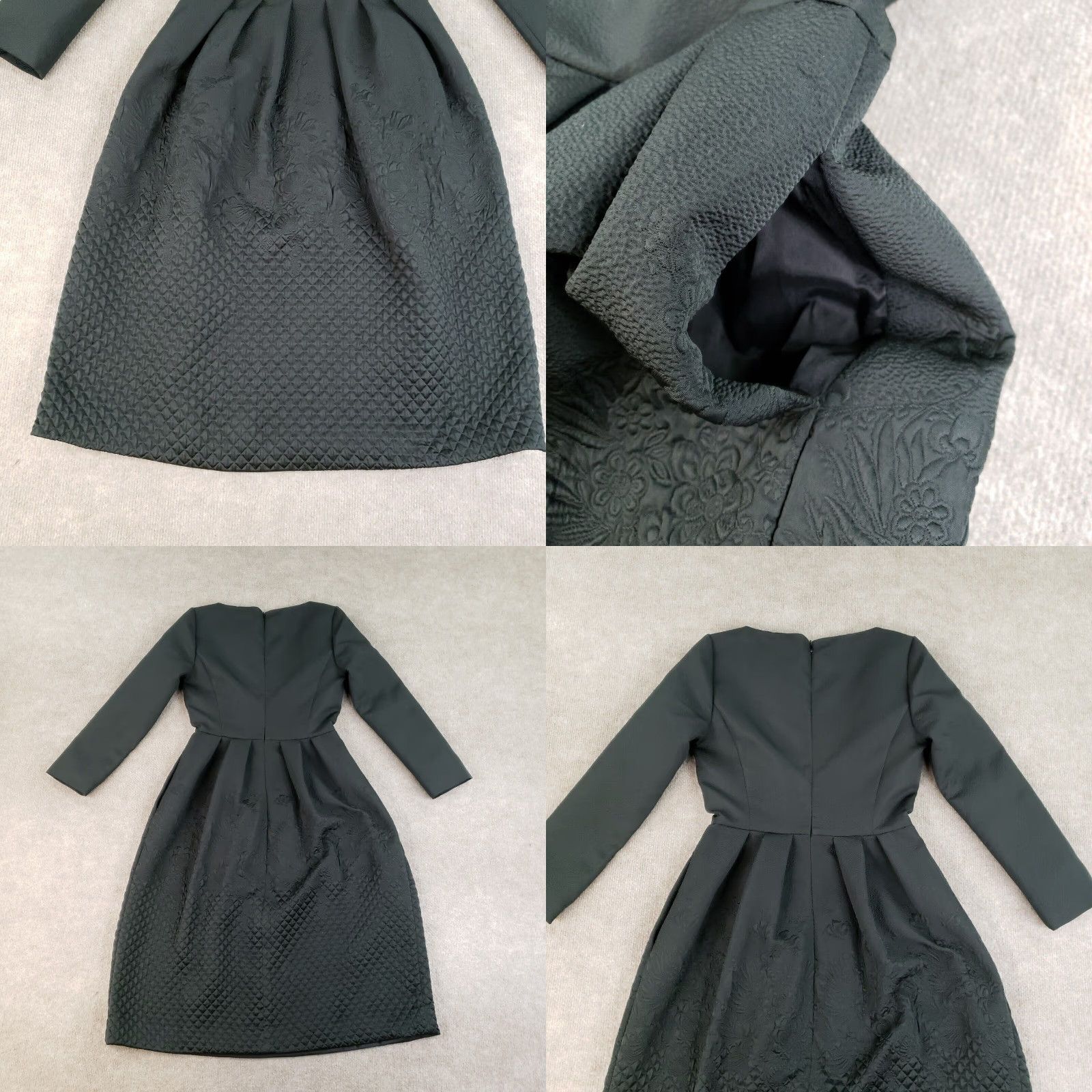 Vintage VINTAGE Sara Roka Dress Womens 38 (US 2) Black Quilted Long Sleeve Pleated Embellished Size XS / US 0-2 / IT 36-38 - 8 Thumbnail