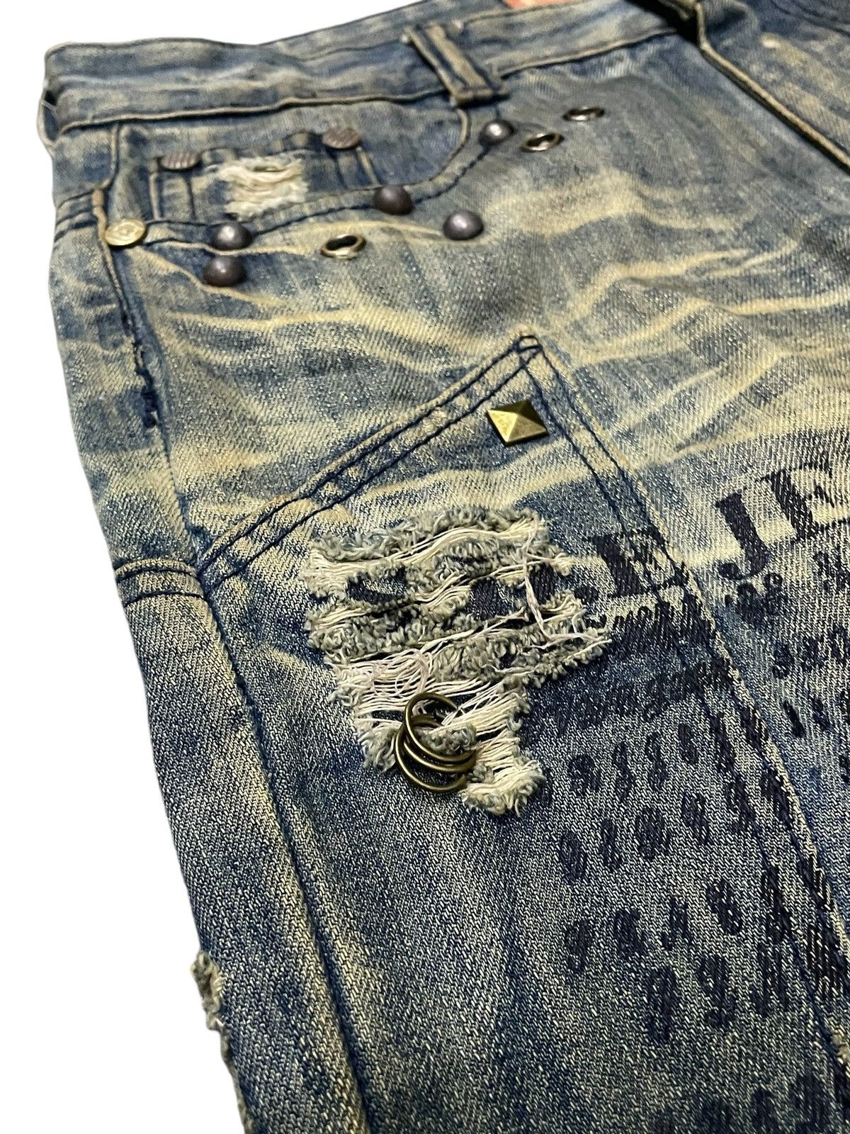 If Six Was Nine × Japanese Brand × Junya Watanabe Crazy Race Pierced & Studded Panelled Poem Mud Jeans Size US 32 / EU 48 - 5 Thumbnail