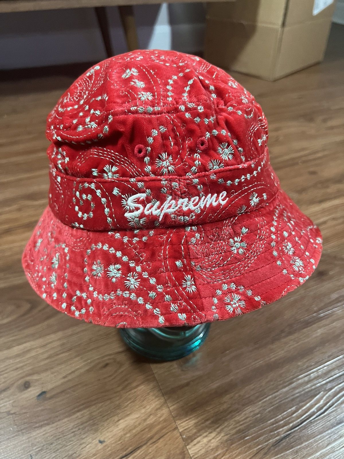 image of Hypebeast x Supreme Velvet Paisley Boonie in Red, Men's