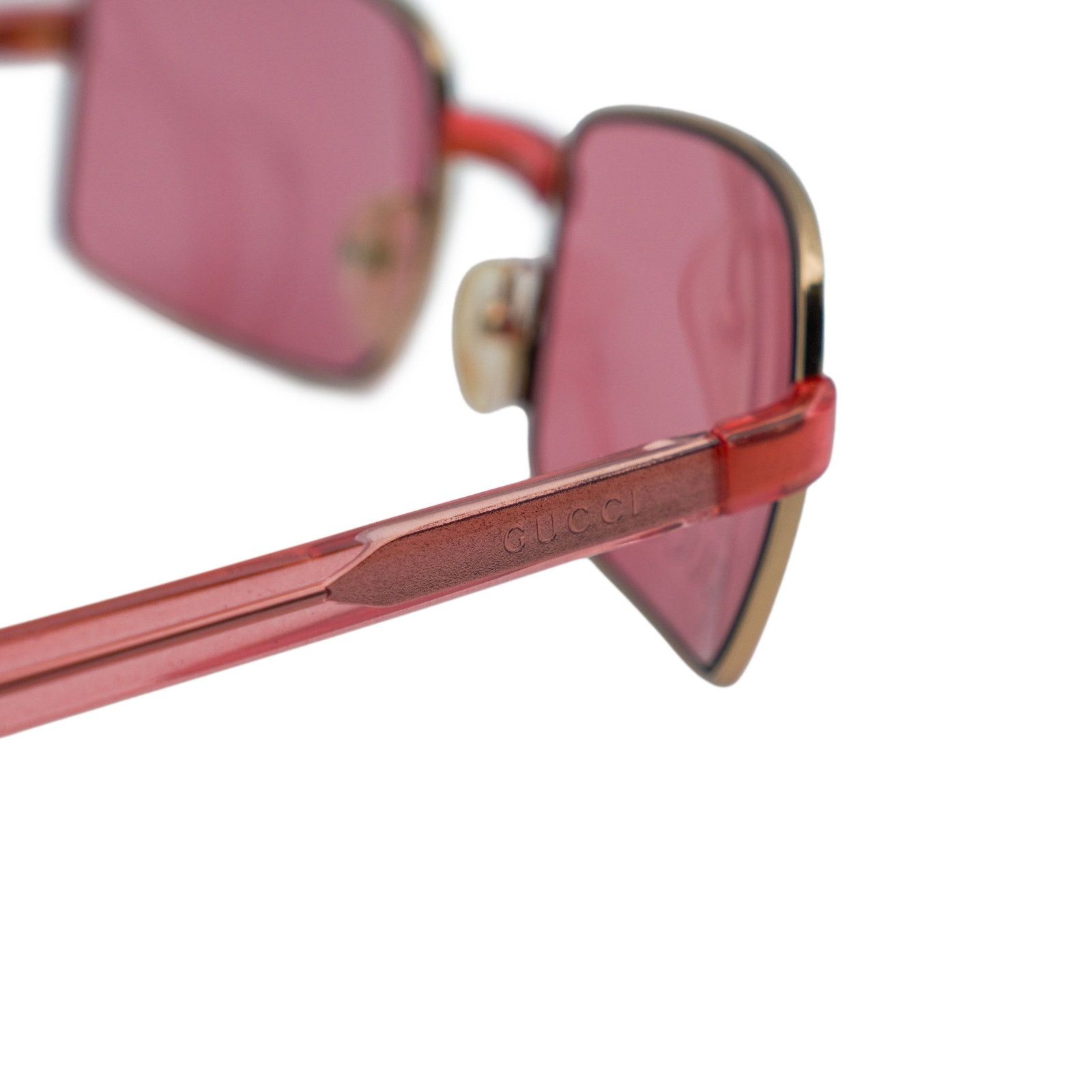 Gucci Vintage Gucci GG 1378 Gold Pink Logo Rectangular Sunglasses Size ONE SIZE - 5 Thumbnail
