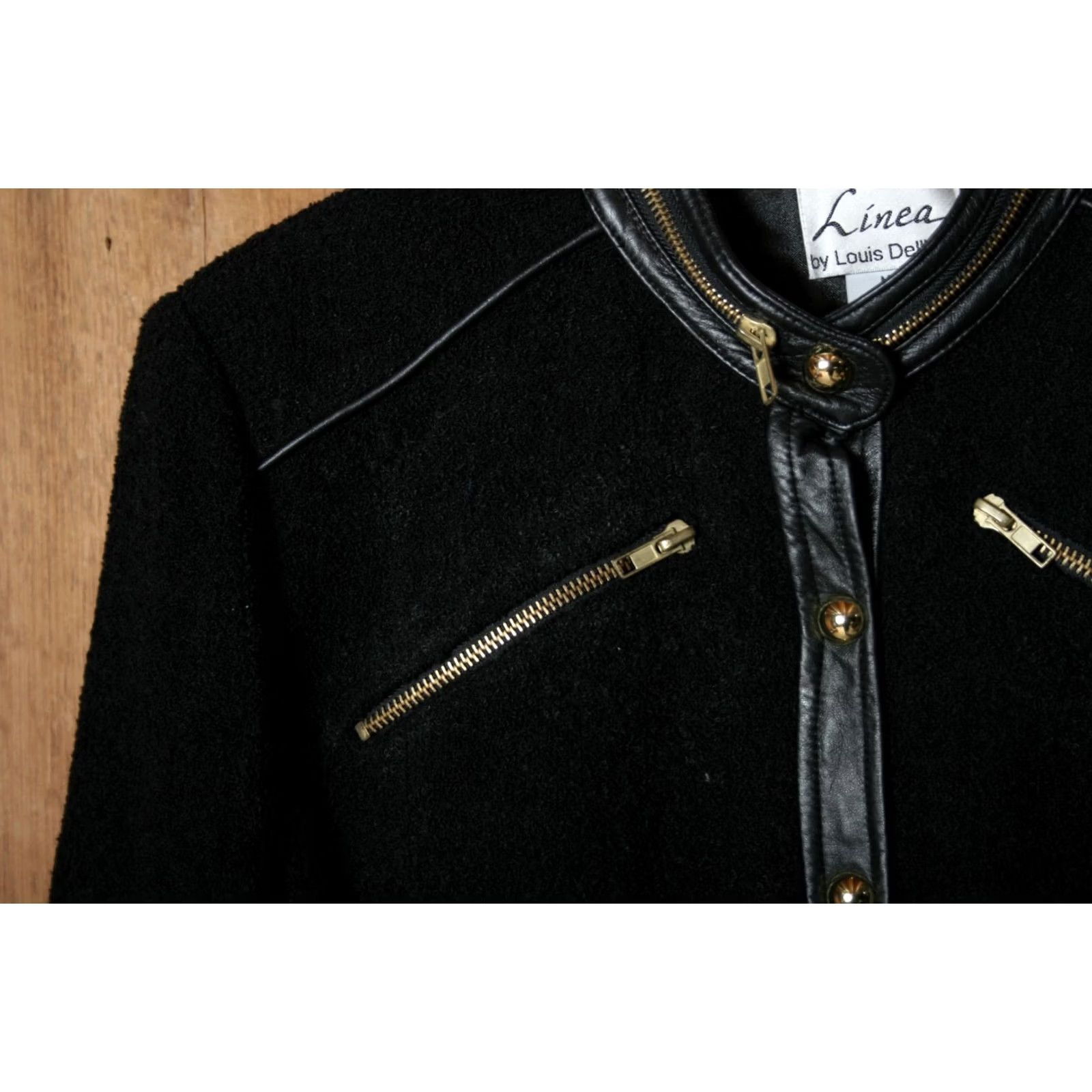 Vintage Linea by Louis Dell’Olio Wool Blend Jacket Wool Blend Military Jacket Sz. M Black Leather Trim Gold Buttons Womens Size M / US 6-8 / IT 42-44 - 3 Thumbnail