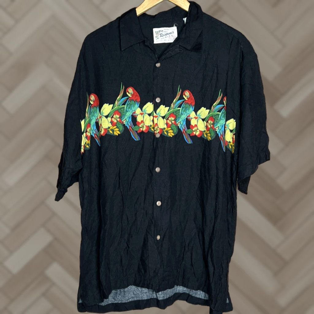 Vintage RESERVOIR Shirt Parrot Hawaiian Tropical Floral Palm Button-Up XL Black Mens Short Sleeve Casual Vintage? (No) 2010-2019 Size US XL / EU 56 / 4 - 1 Thumbnail