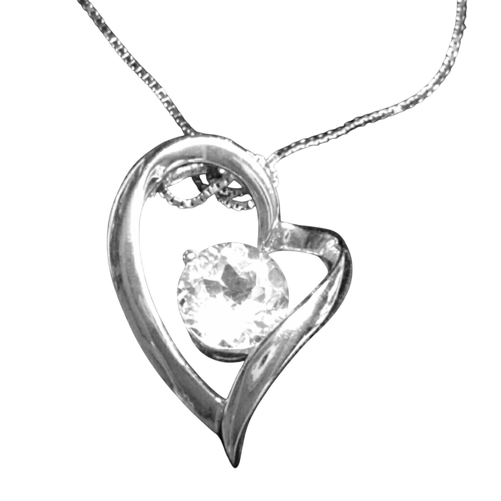 Other Sterling Silver Heart Pendant Necklace White Topaz Gemstone Size ONE SIZE - 8 Thumbnail