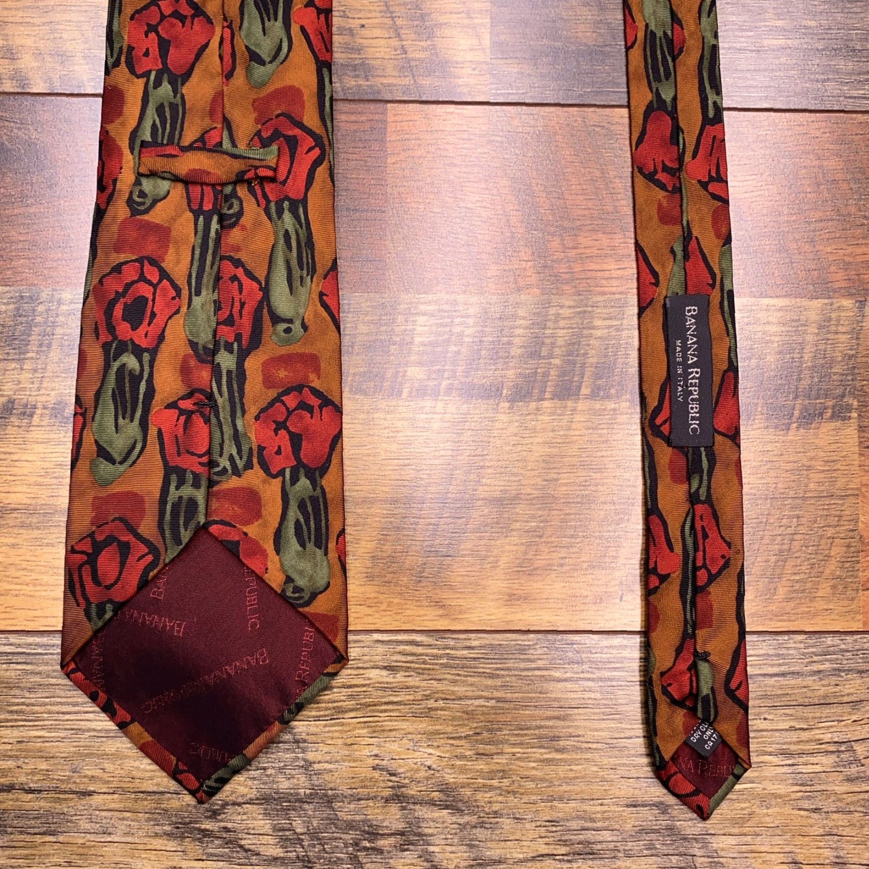 Banana Republic VINTAGE Banana Republic Tie Men Silk Brown Floral Italy Rose Short One Size Classic Pointed Adjustable Abstract Pattern Brown Silk Tie Size ONE SIZE - 4 Thumbnail