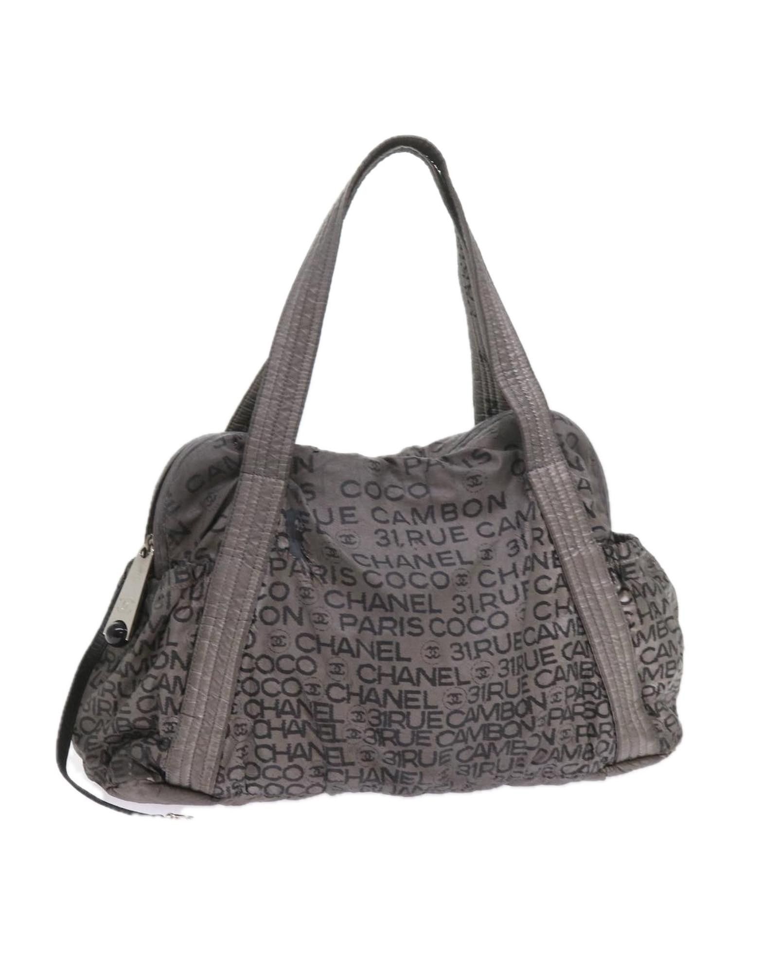 image of Chanel Silver Nylon Shoulder Bag With Cc Logo - Italy, Women's