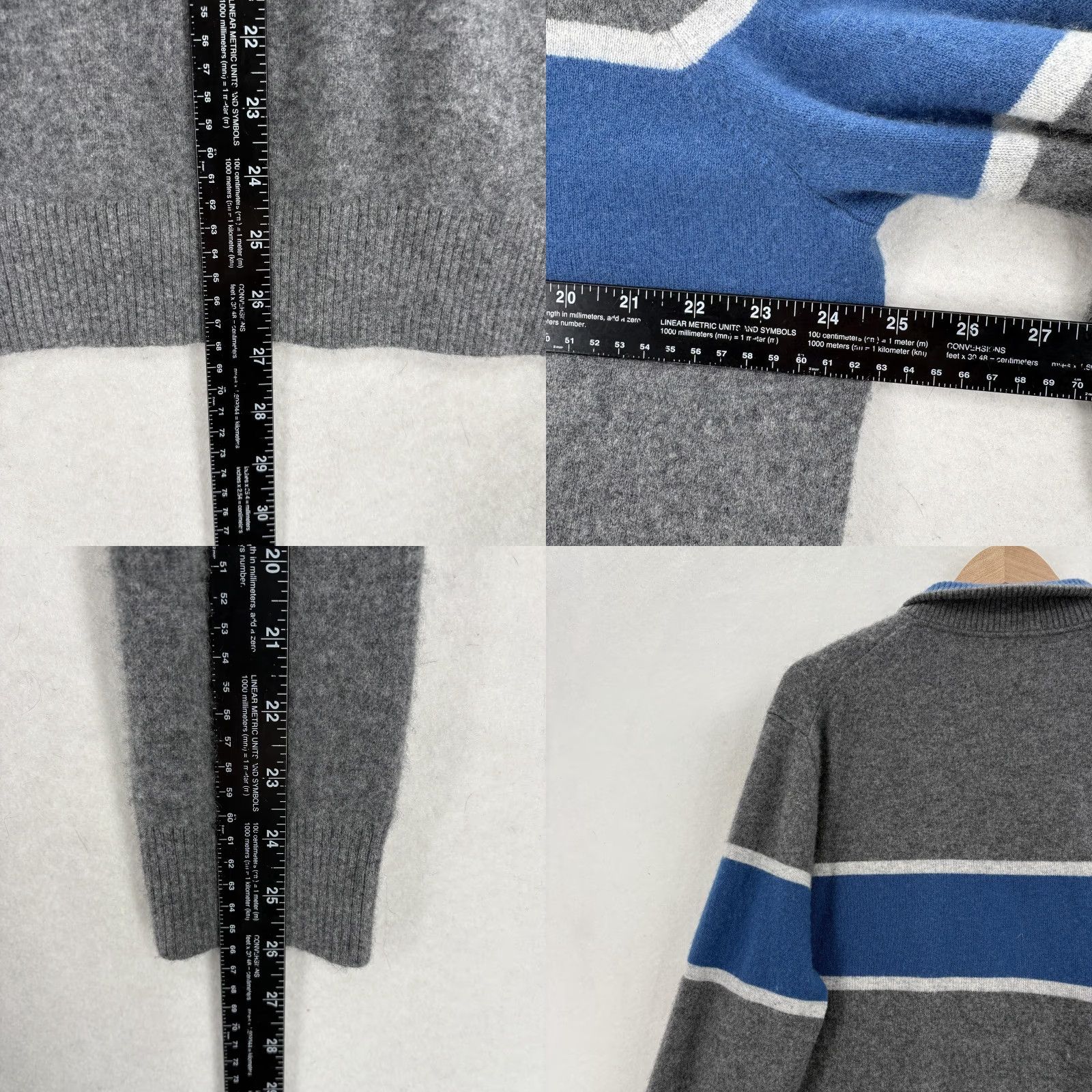 Lands' End Lands' End Sweater Mens XL Gray 1/4 Zip Mock Neck Striped Knit Cashmere Cozy Regular Fit People - Note: Original includes Leather; Kay. Size US XL / EU 56 / 4 - 8 Thumbnail
