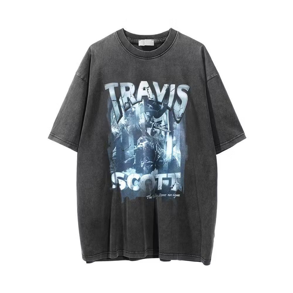 image of Vintage Printed Distressed Short Sleeved T-Shirt in Black, Men's (Size Large)