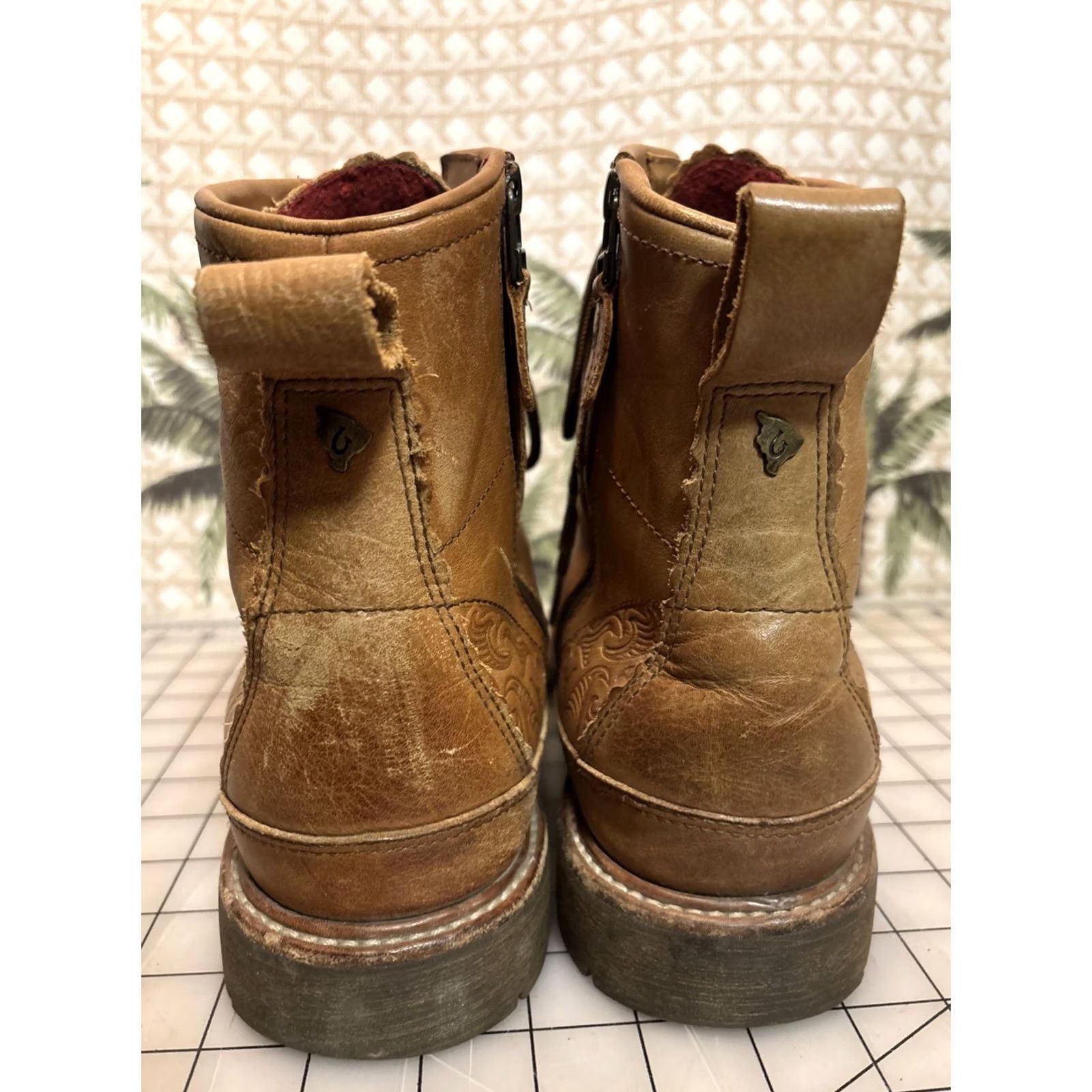 OLUKAI Mauna Kea Brown Embossed Leather Hiking Gorpcore Side 
