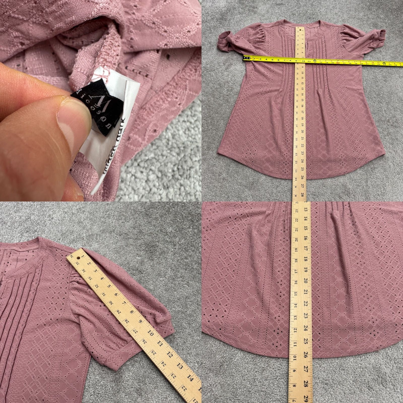 Vintage Micoson Blouse Womens L Pink Eyelet Puff Sleeve Boho Pleated Solid Causal Casual Summer Bohemian Classic Shirt Size L / US 10 / IT 46 - 8 Thumbnail