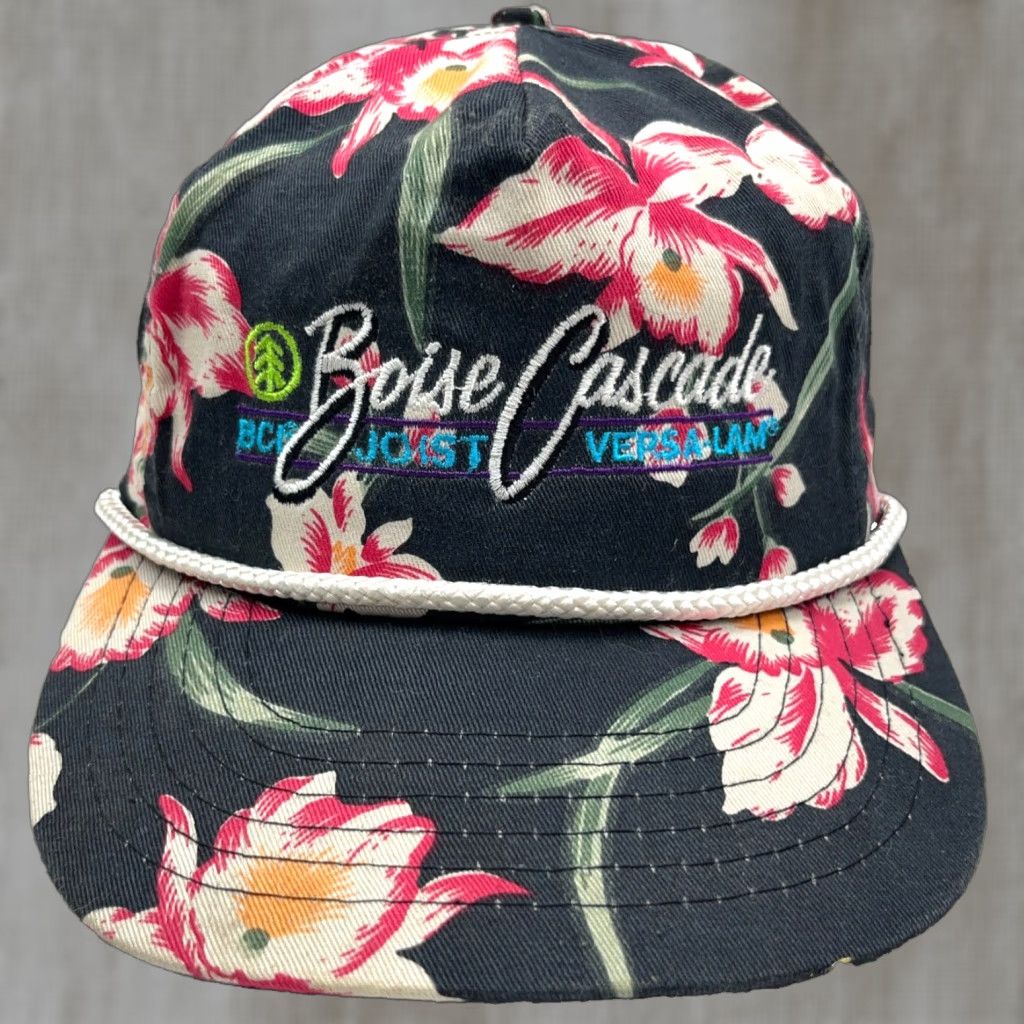 Pinko VINTAGE Desiner Award Headwear Hat Snapback Black Pink Floral Hawaiian Rope 80s 90s Retro Men One Size Cap Size ONE SIZE - 1 Thumbnail