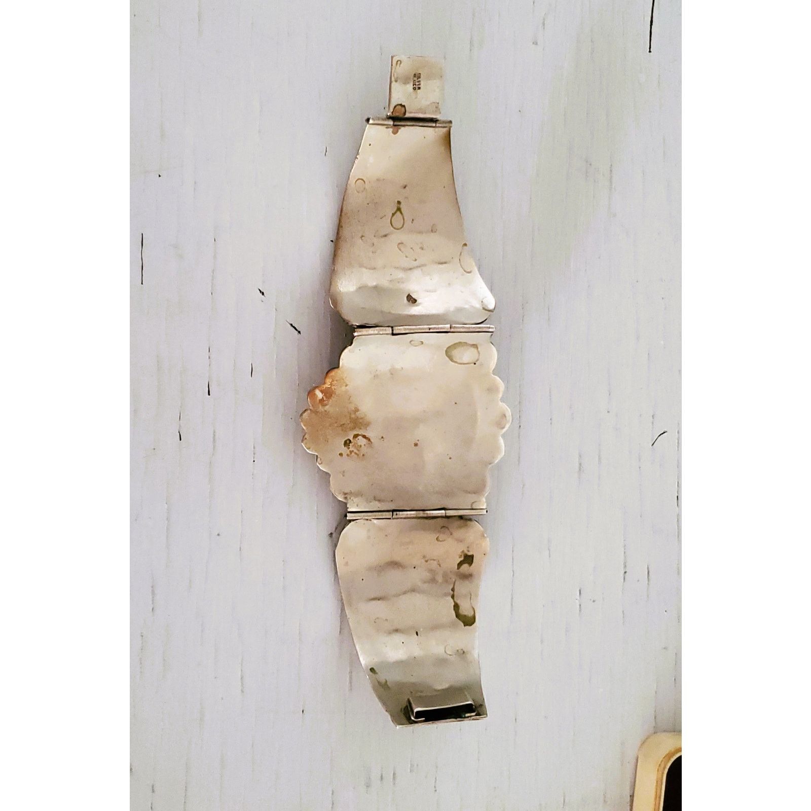 Other Vintage Large Silver Panel Onyx Mexico Panel Bracelet Size ONE SIZE - 8 Thumbnail