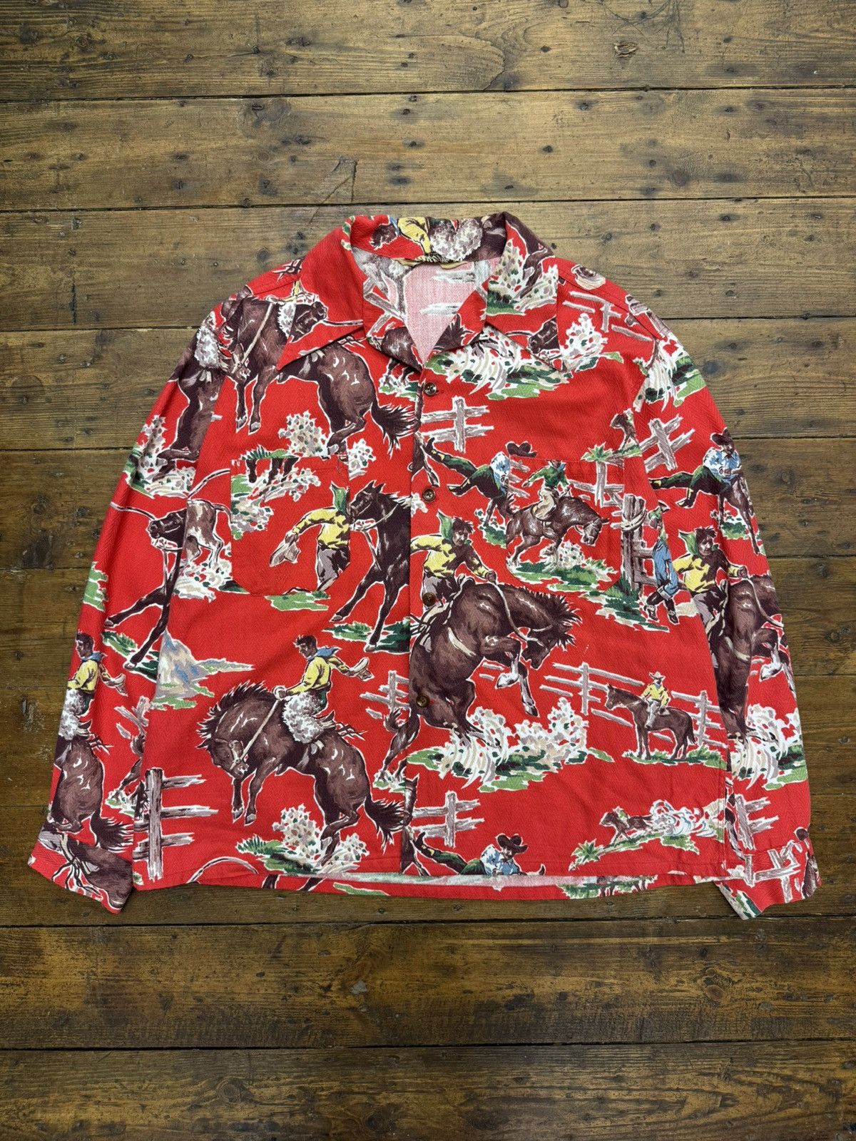 Vintage 1940s Del Mar California Western Cowboy Barkcloth Shirt Size US L / EU 52-54 / 3 - 1 Thumbnail
