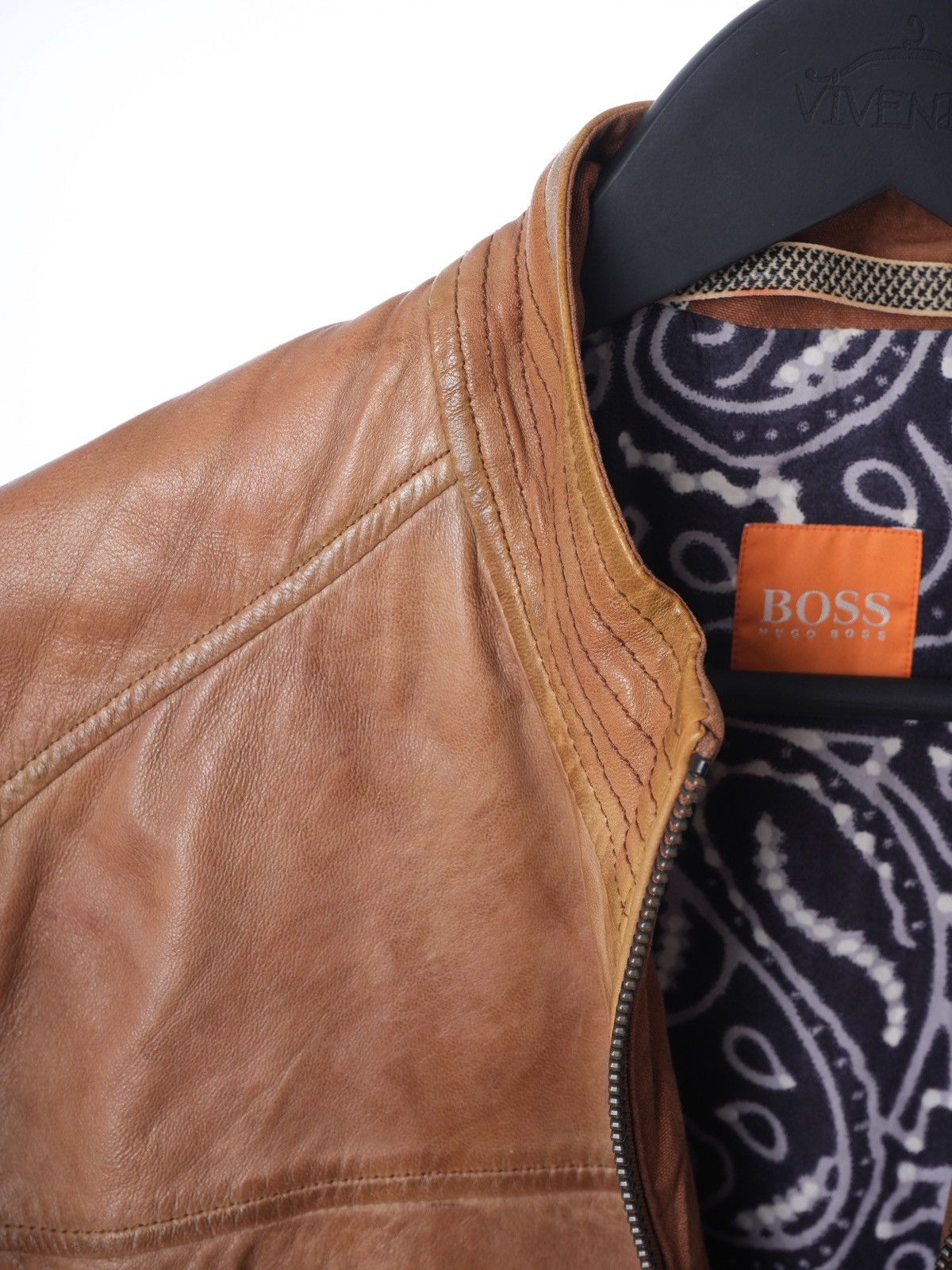 Hugo Boss Vintage Hugo Boss Orange Leather Jacket Biker 46 S Size US S / EU 44-46 / 1 - 3 Thumbnail