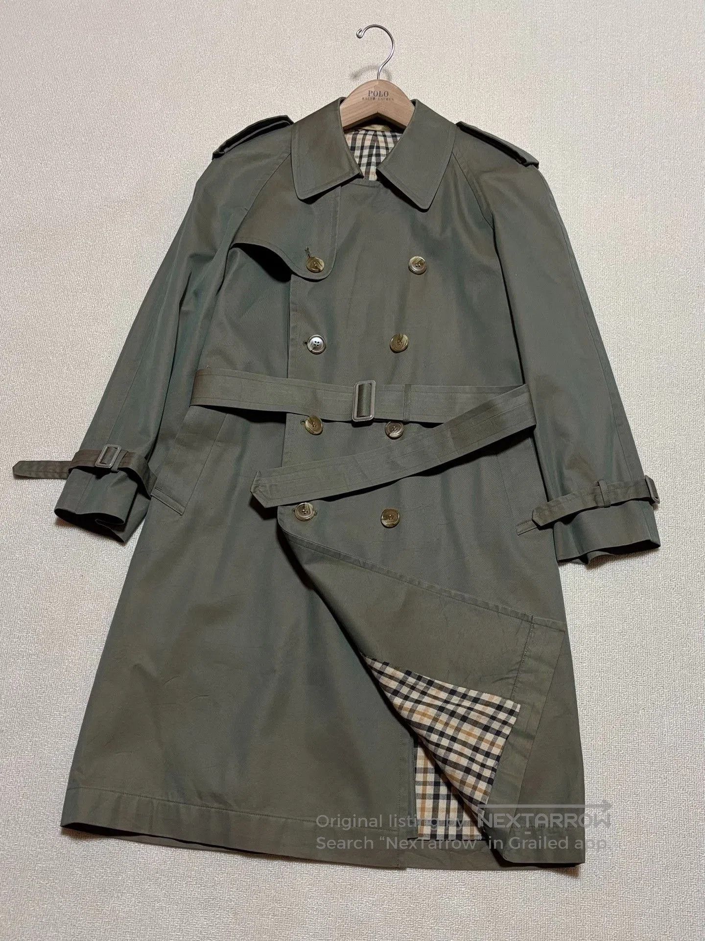 Japanese Brand Vintage Men's Dark Green Double-Breasted Trench Coat. Size US M / EU 48-50 / 2 - 2 Thumbnail
