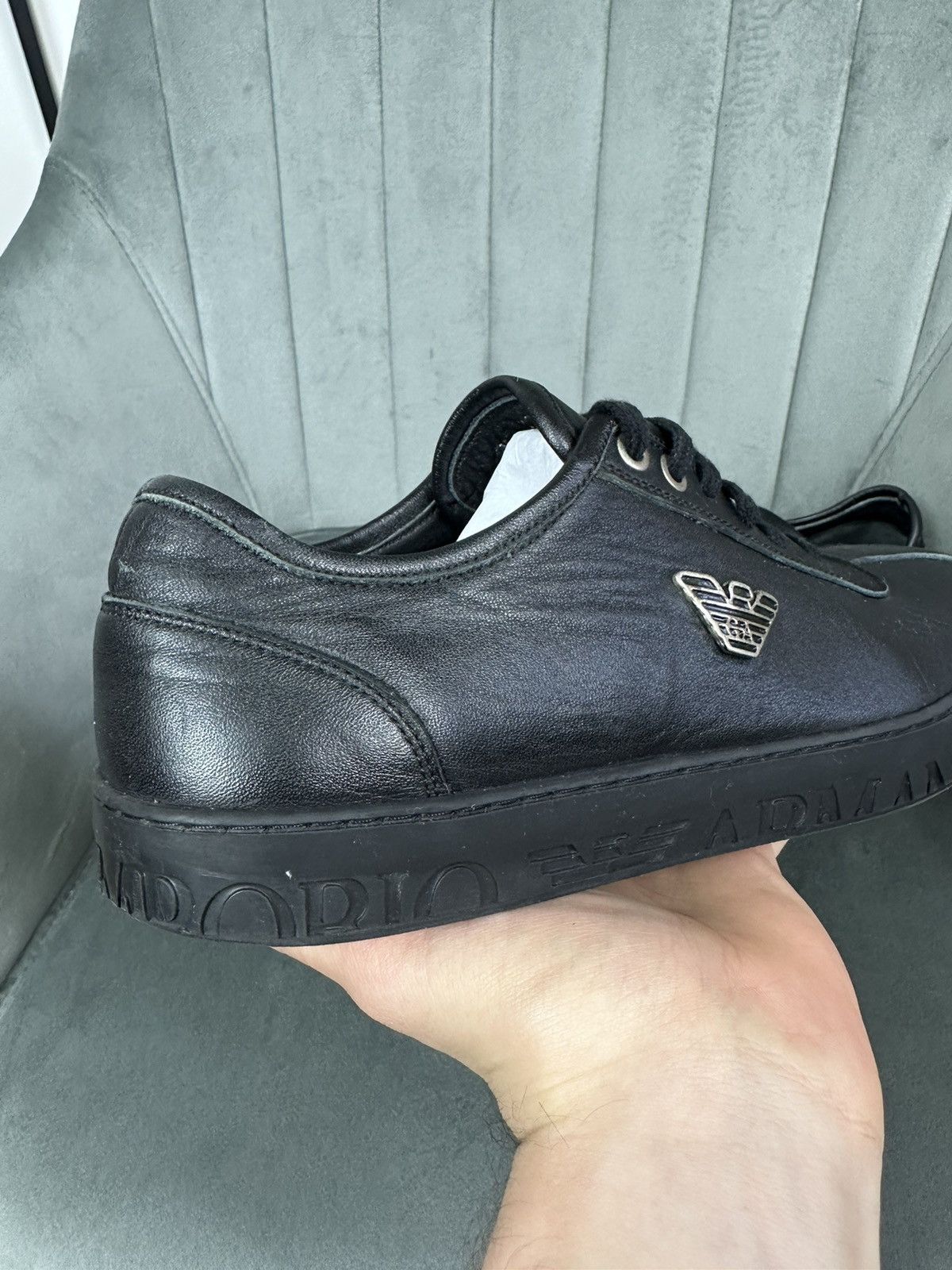 Armani × Emporio Armani Emporio Armani Leather Low Top Sneakers Shoes Men’s Black 41 Size US 8 / EU 41 - 12 Thumbnail