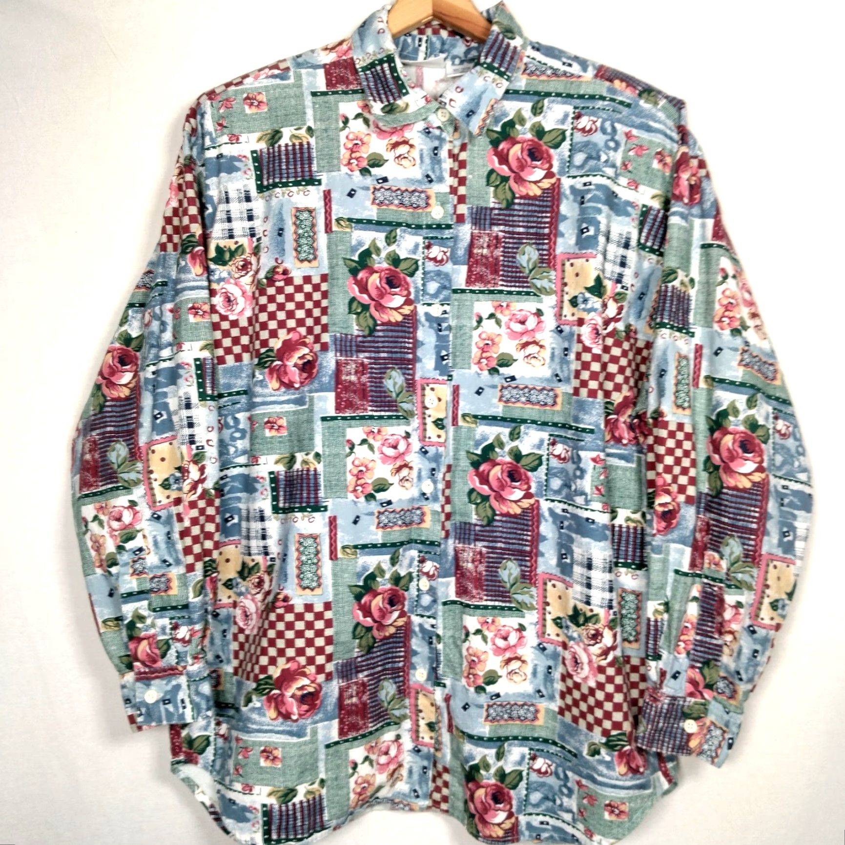 Vintage VINTAGE Capacity Blouse Shirt Medium Floral Patch Print Blue Purple Rose 90s Womens Size M / US 6-8 / IT 42-44 - 2 Thumbnail