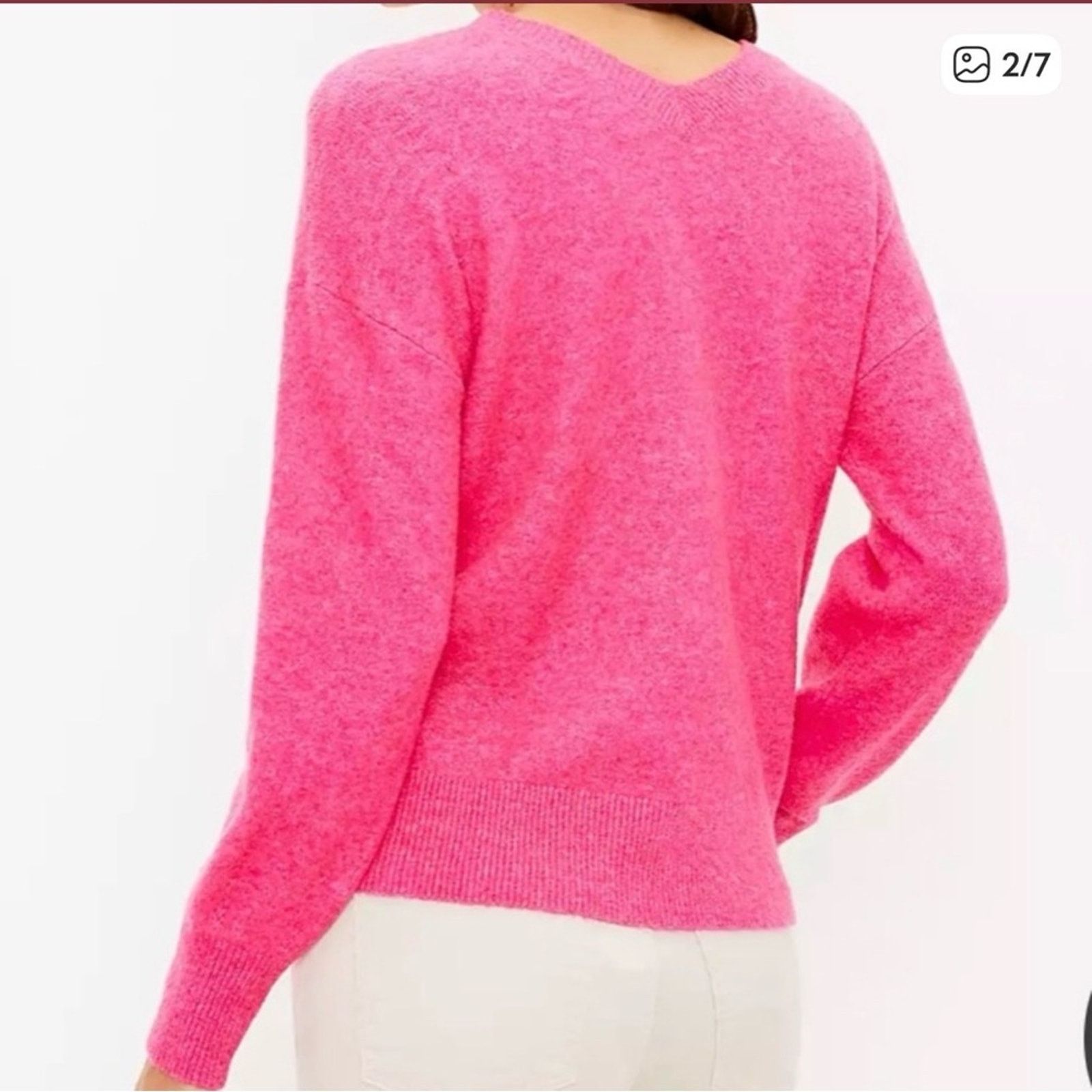 Loft LOFT Pink V-Neck Sweater with Silver Star Accents size XS Size XS / US 0-2 / IT 36-38 - 2 Thumbnail