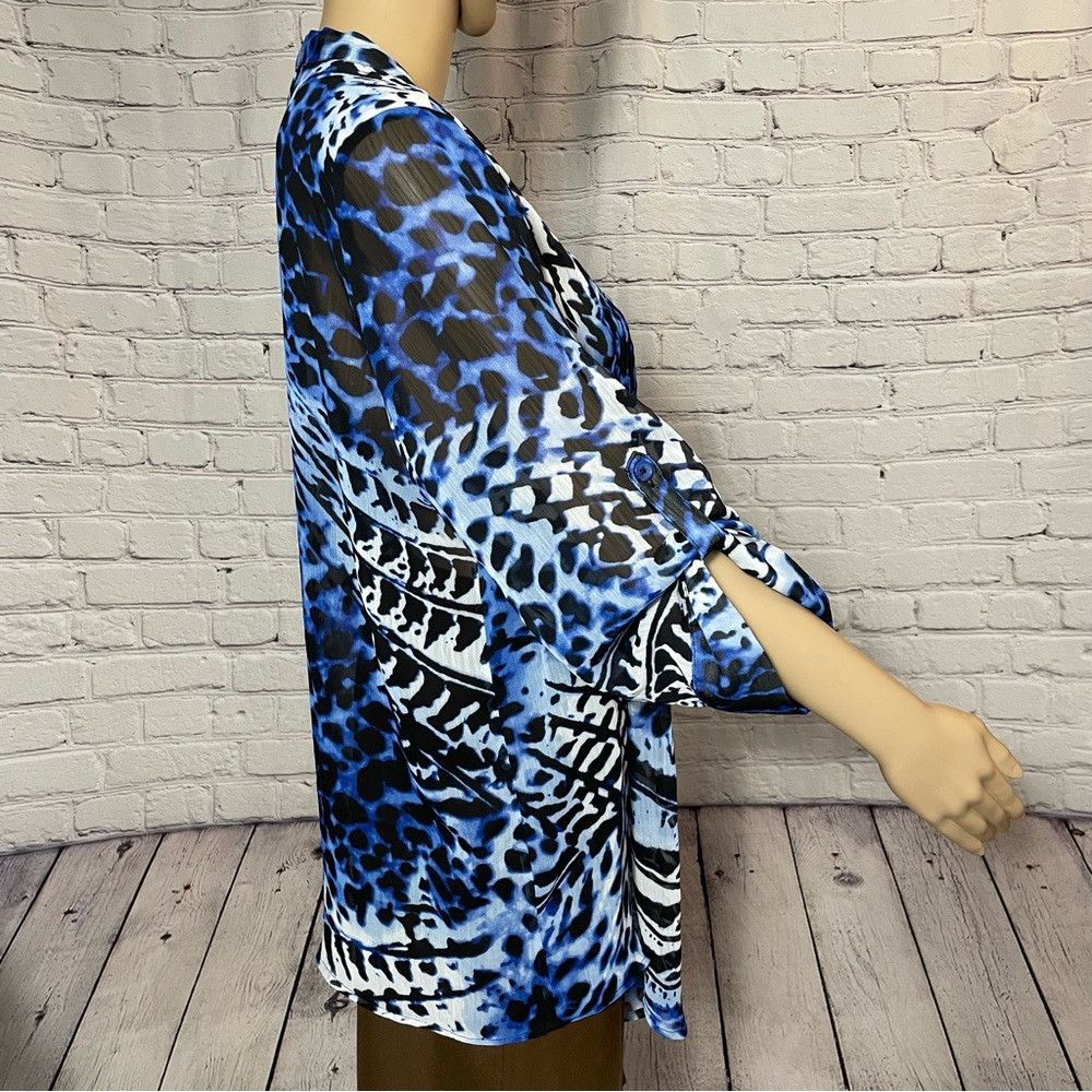 Other New Susan Graver Blue Open Front Blouse Cardigan Size M Size M / US 6-8 / IT 42-44 - 3 Thumbnail