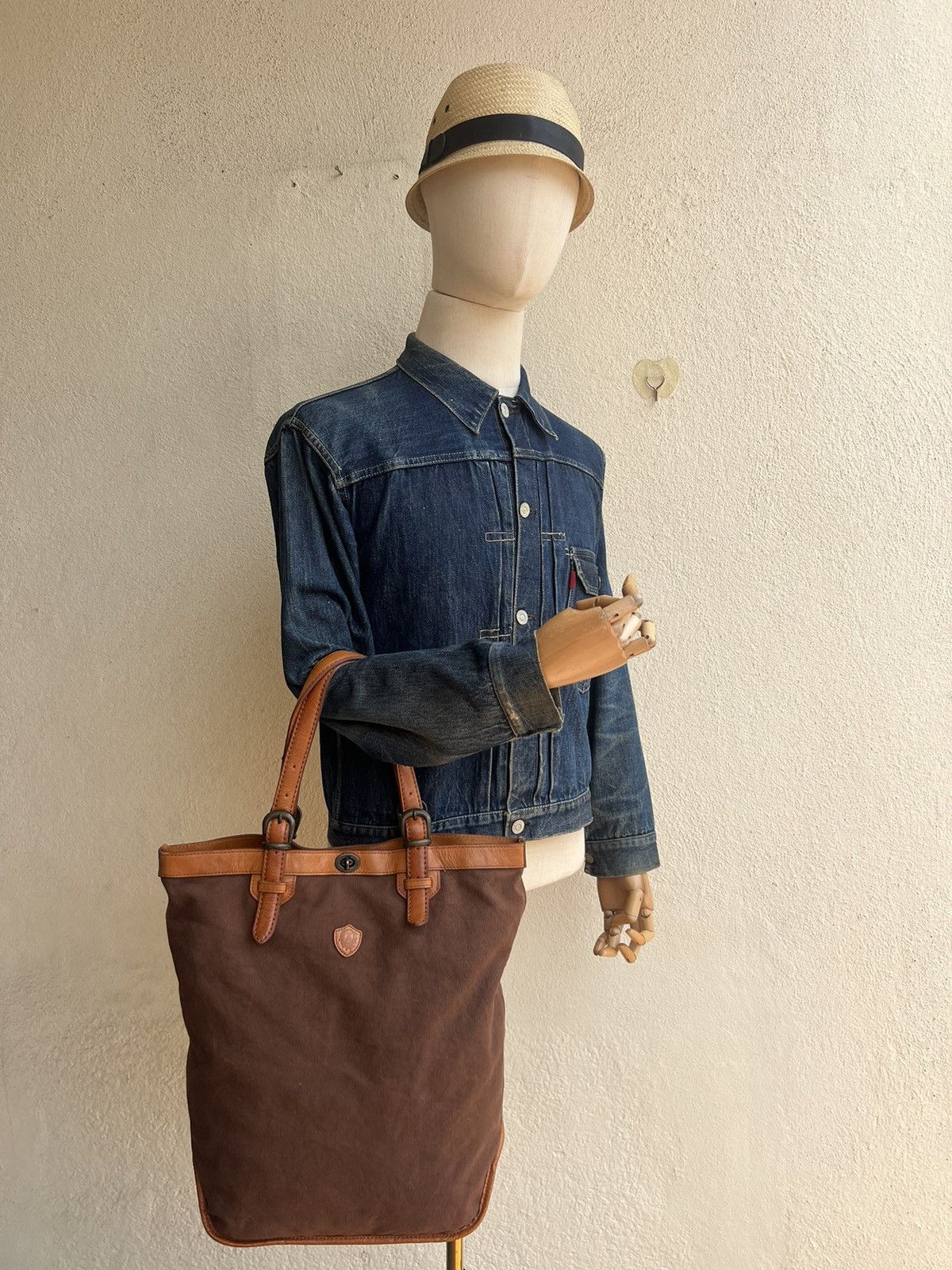 Japanese Brand × Leather Vintage Stranuovo X Ace Leather Cavas Tote Bag Size ONE SIZE - 5 Thumbnail