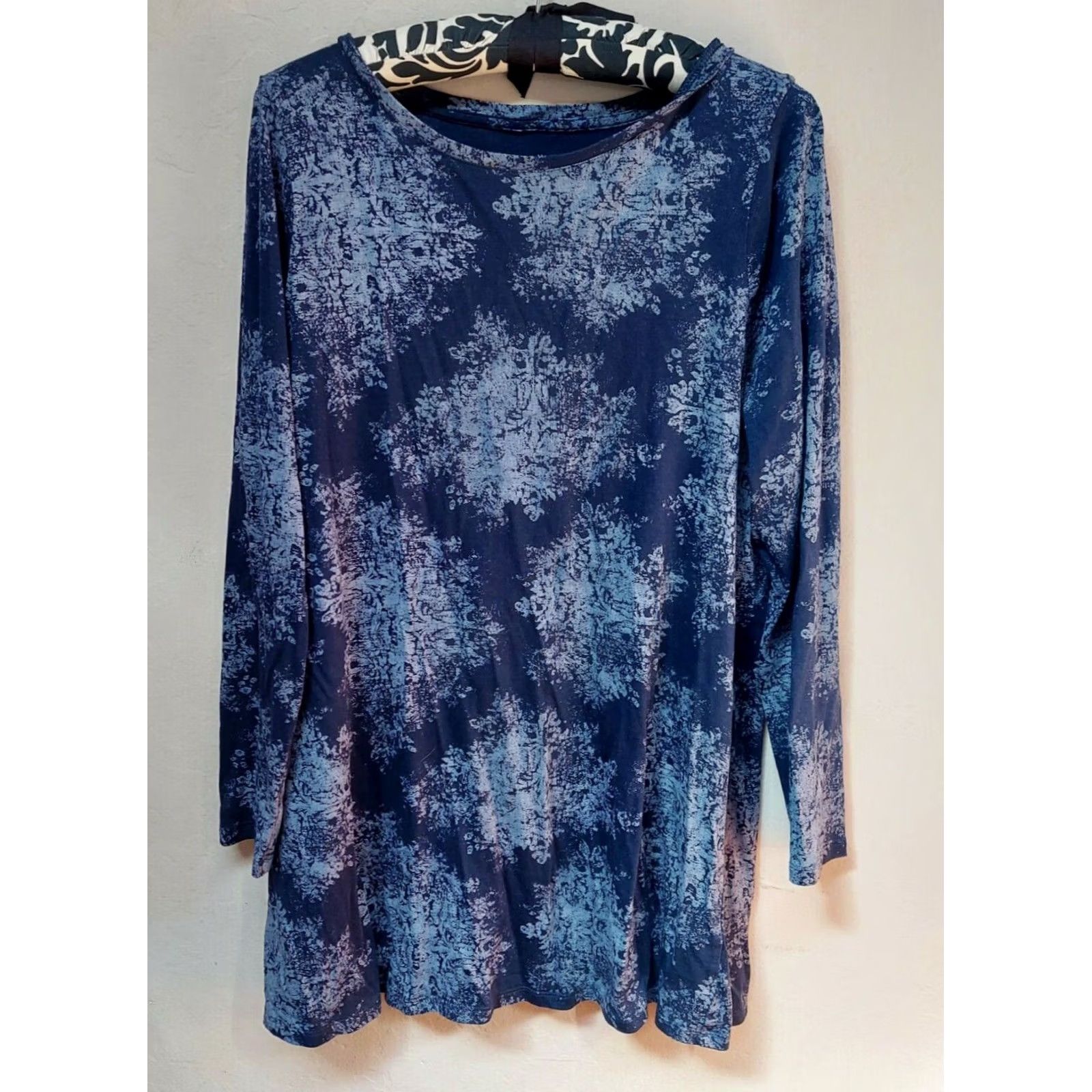 Vintage Pure Jill Womens Long Sleeve Tunic Top Blue White Dye Cotton Modal Jersey Round Neck Pullover Casual Regular Medium Size M / US 6-8 / IT 42-44 - 2 Thumbnail