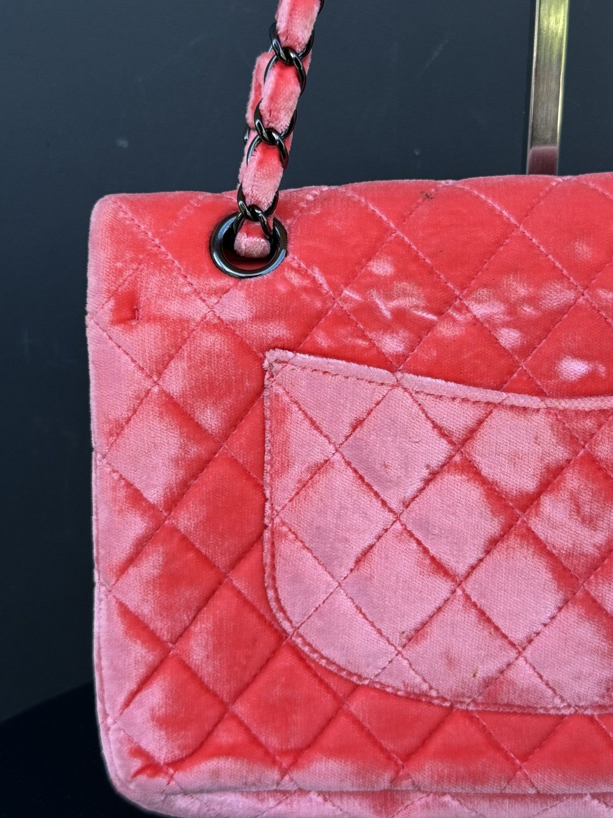 Chanel Chanel - 2014 - Pink Velvet Medium Double Flap Shoulder Bag Size ONE SIZE - 9 Thumbnail