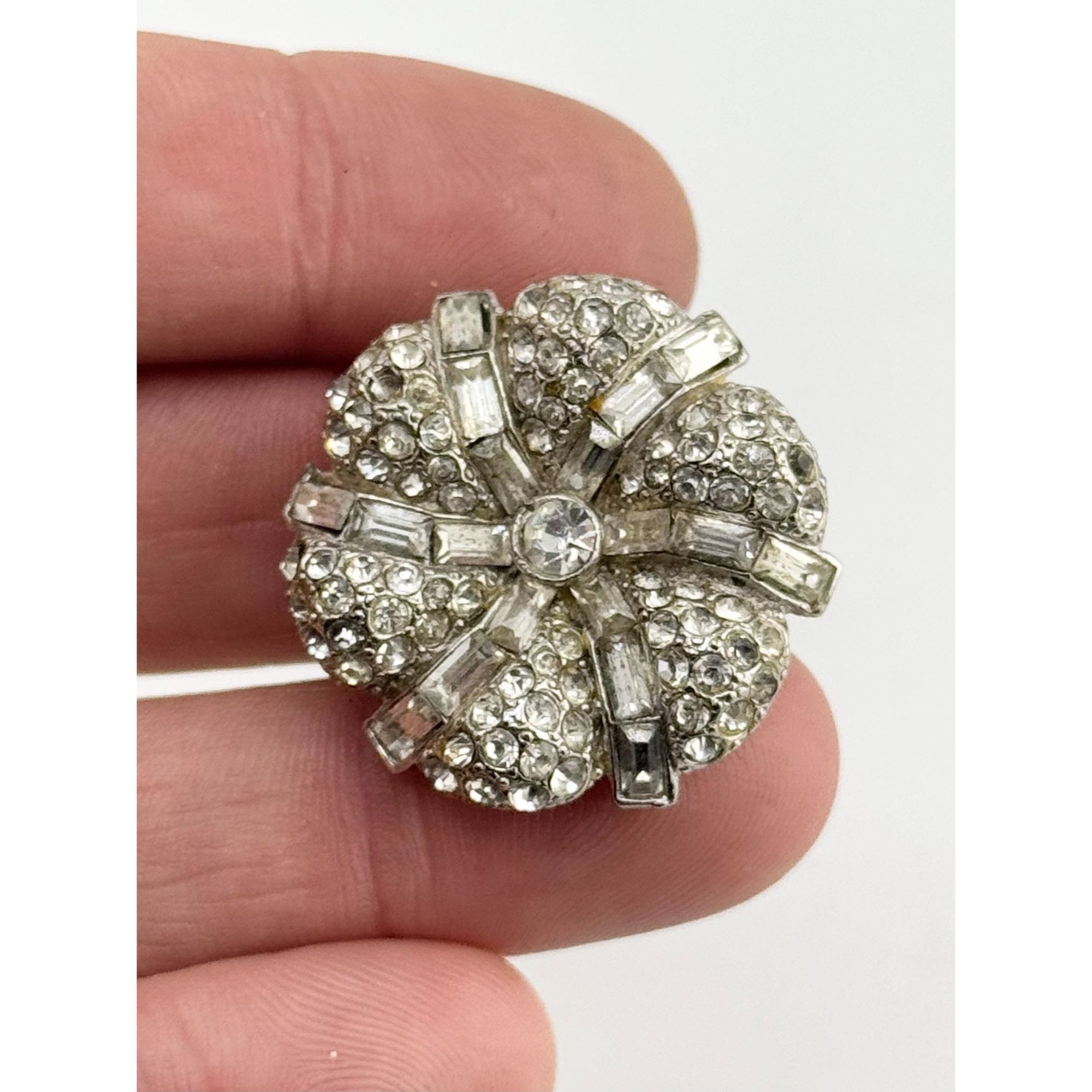 Vintage 1931 Waller Patent 1801128 Art Deco Rhodium Plate Clear Rhin Size ONE SIZE - 5 Thumbnail