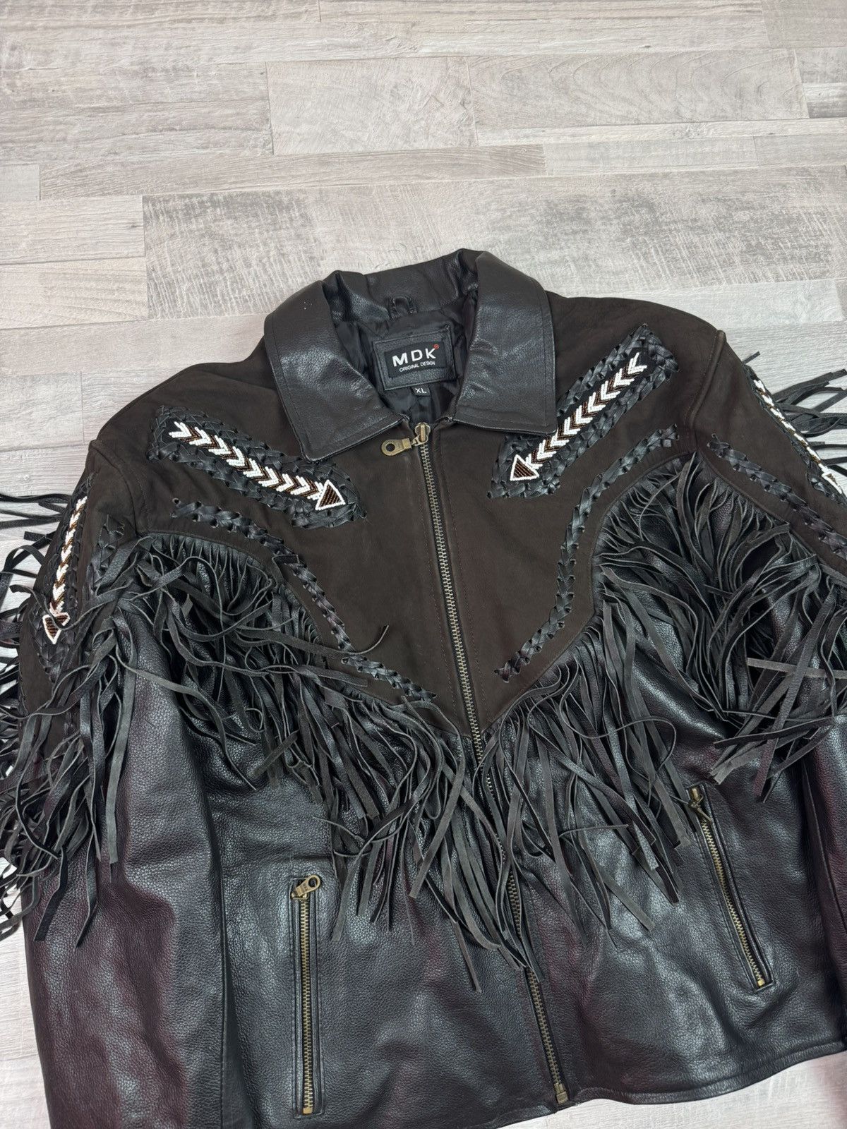 MDK Vintage 90s MDK Fringes Racing Cowboy Wear Leather Jacket XL Size US XL / EU 56 / 4 - 8 Thumbnail