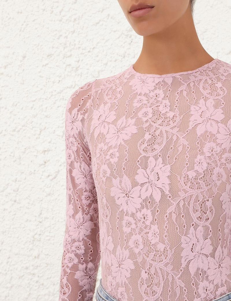 Zimmermann oc11z0226 Lace Bodysuit In Pink Size L / US 10 / IT 46 - 4 Thumbnail