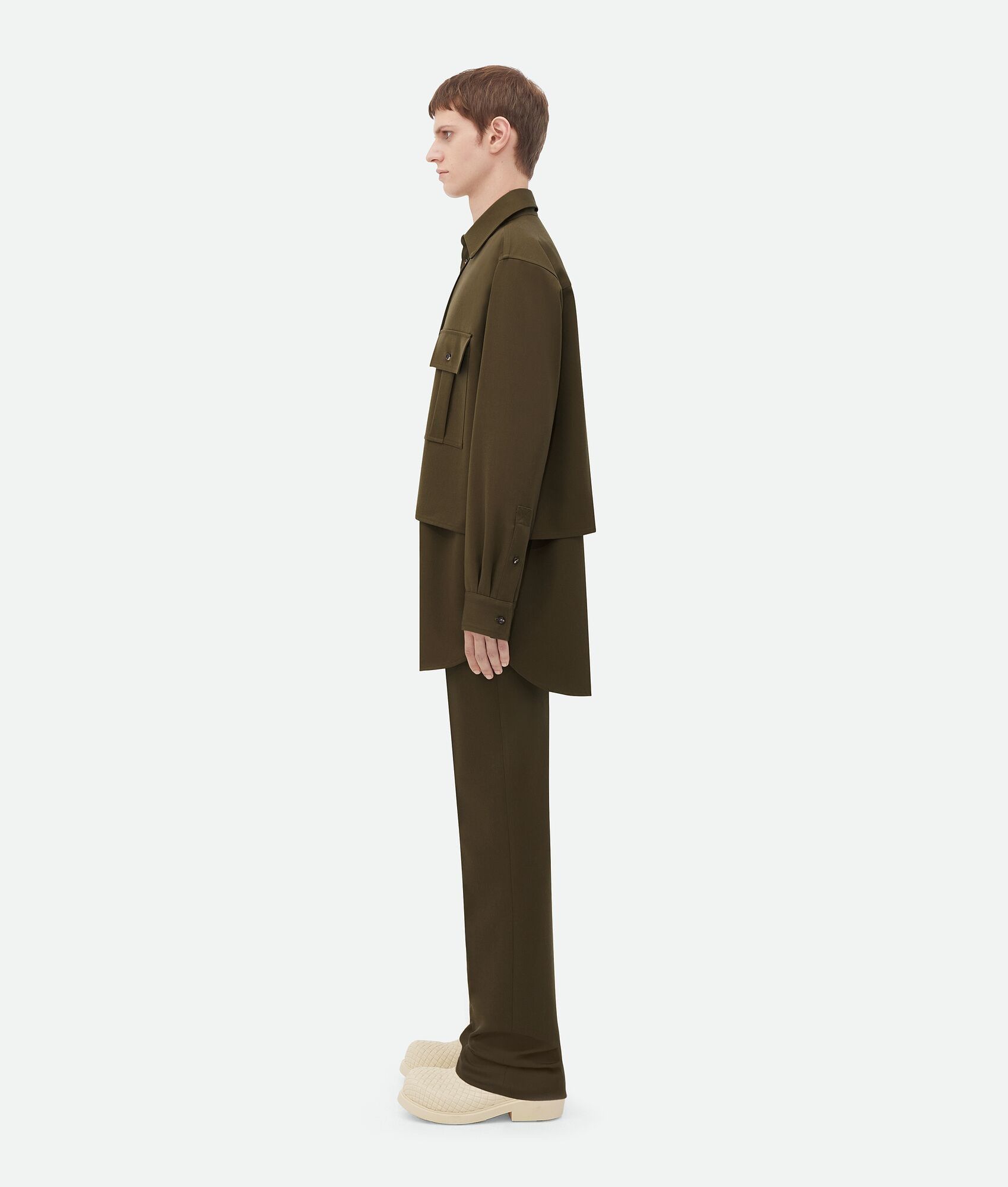 Bottega Veneta Green Grain de Poudre Wool Double Layer Overshirt Size US M / EU 48-50 / 2 - 6 Thumbnail