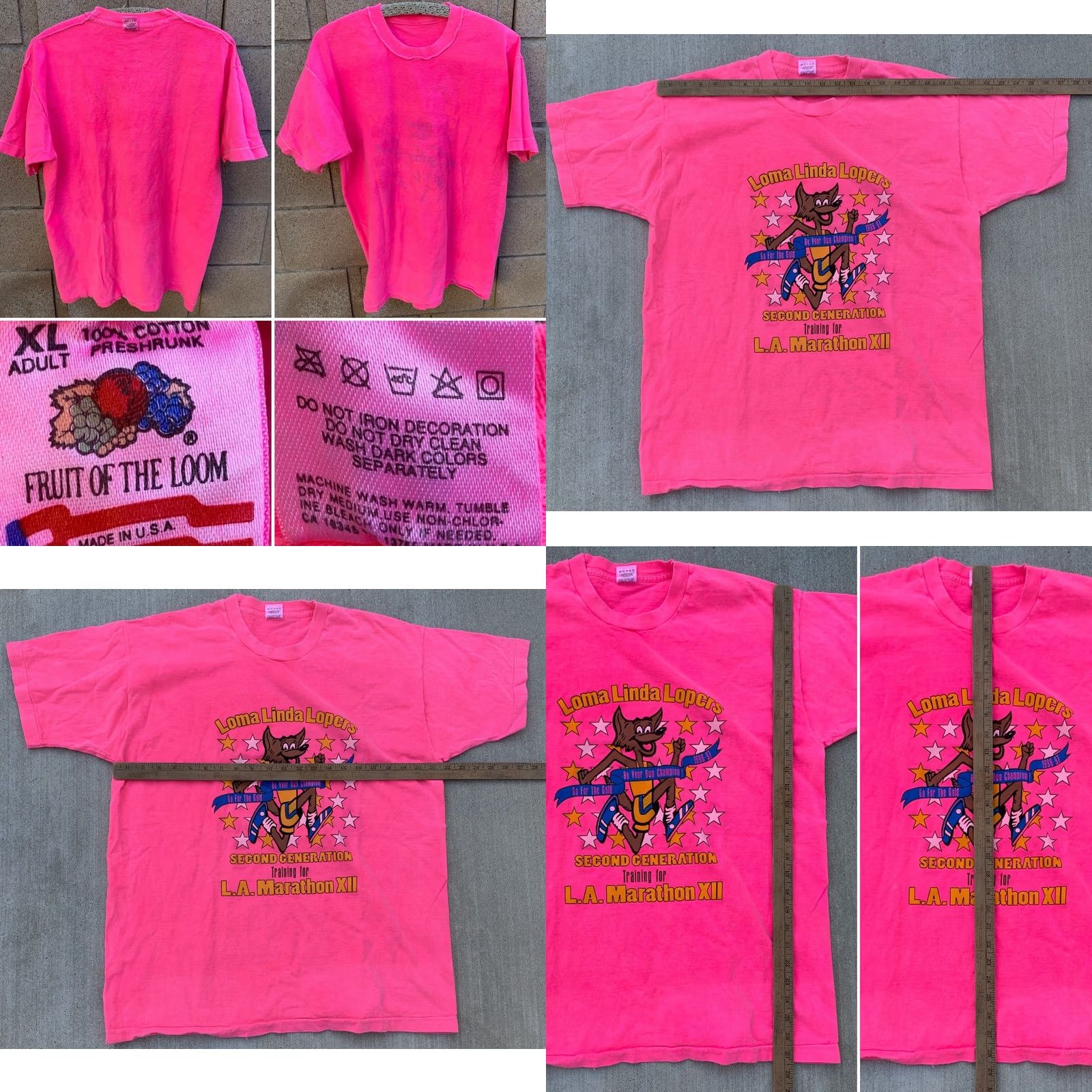 Fruit Of The Loom VINTAGE Loma Linda Lopers Marathon Training T Shirt 90s Neon Pink Size XL Fruit of the Loom Mens T-Shirt Size US XL / EU 56 / 4 - 11 Thumbnail