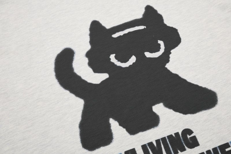 Japanese Brand Men's Crew Neck Loose-Fit Casual T-Shirt with Cat Print Size US M / EU 48-50 / 2 - 3 Thumbnail