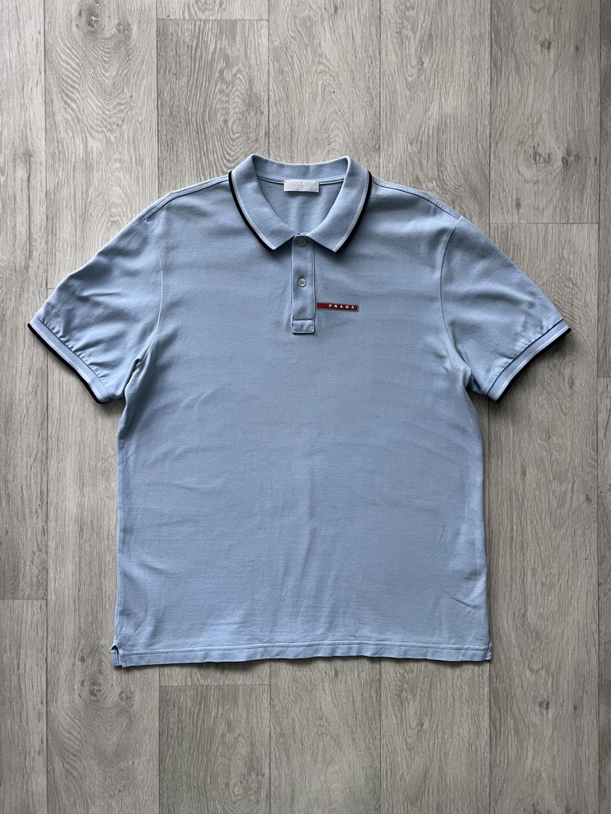 image of Prada Polo Short T Shirt Red Tab in Light Blue, Men's (Size 2XL)