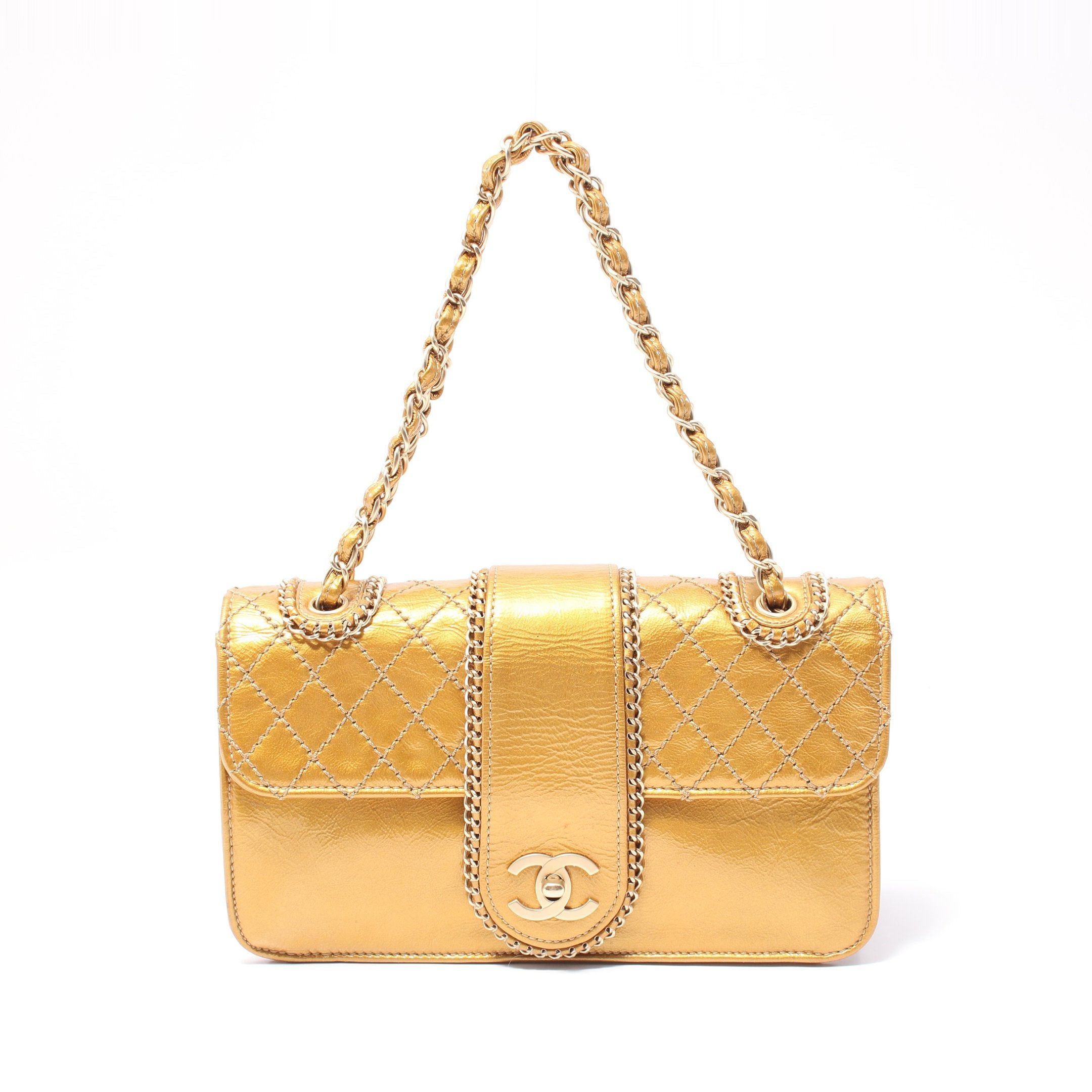 Chanel Matelasse Luxury Line Double Chain Shoulder Bag Patent Leather Gold Hardware, Women's