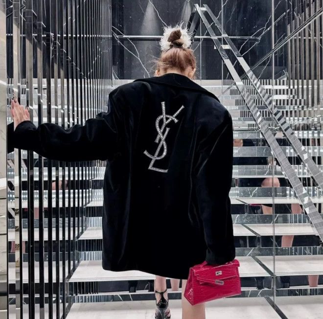 Saint Laurent Paris Saint Laurent Velvet Crystal Logo Coat | Grailed
