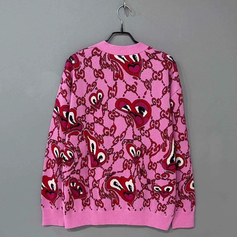 Gucci Gucci Pink heart full-print knitted cardigan jacket 2506-Ne Size M / US 6-8 / IT 42-44 - 4 Thumbnail