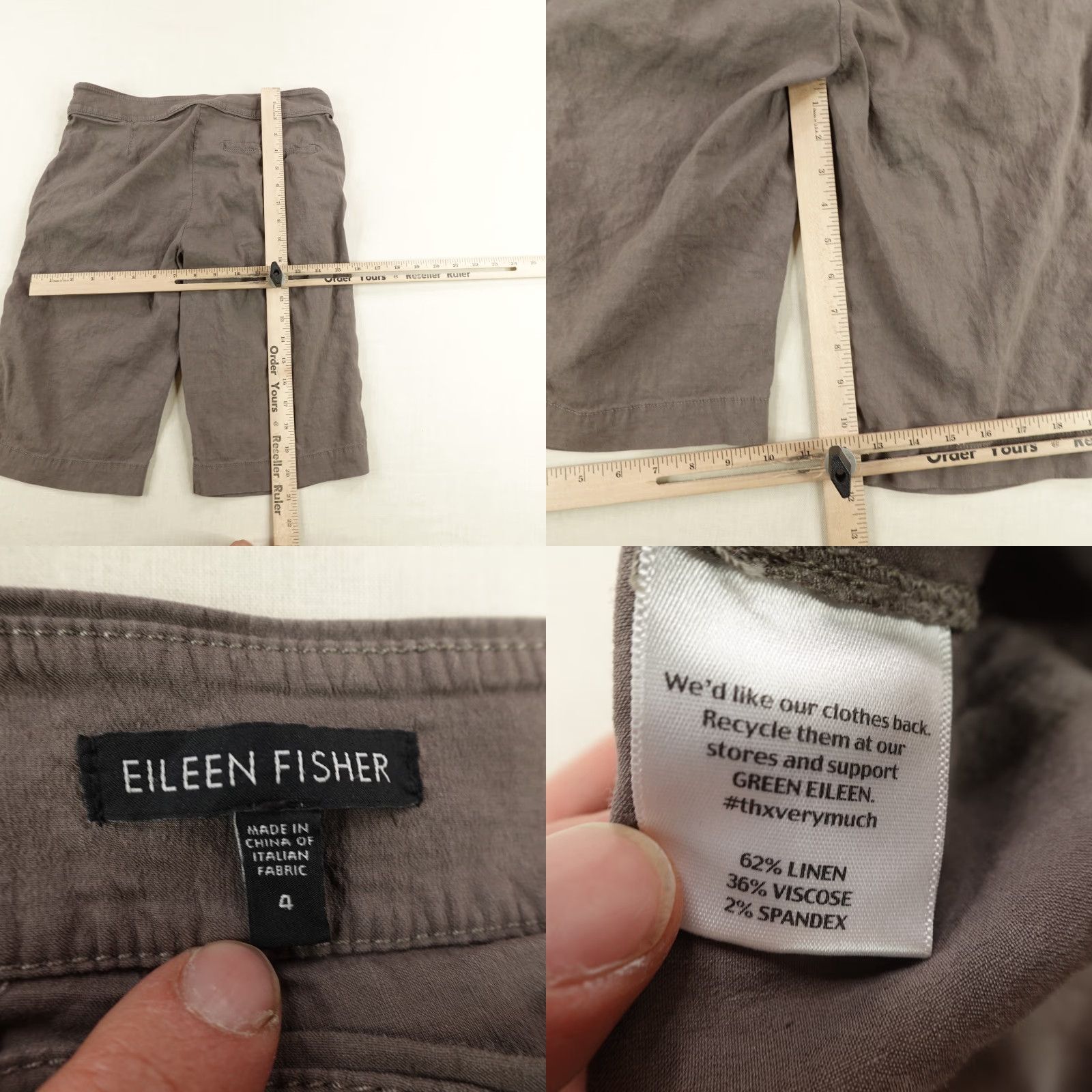 Eileen Fisher VINTAGE Eileen Fisher Shorts Womens 4 Gray Linen Blend Cropped Bermuda Casual Relax Wide-Leg Size 27" / US 4 / IT 40 - 8 Thumbnail