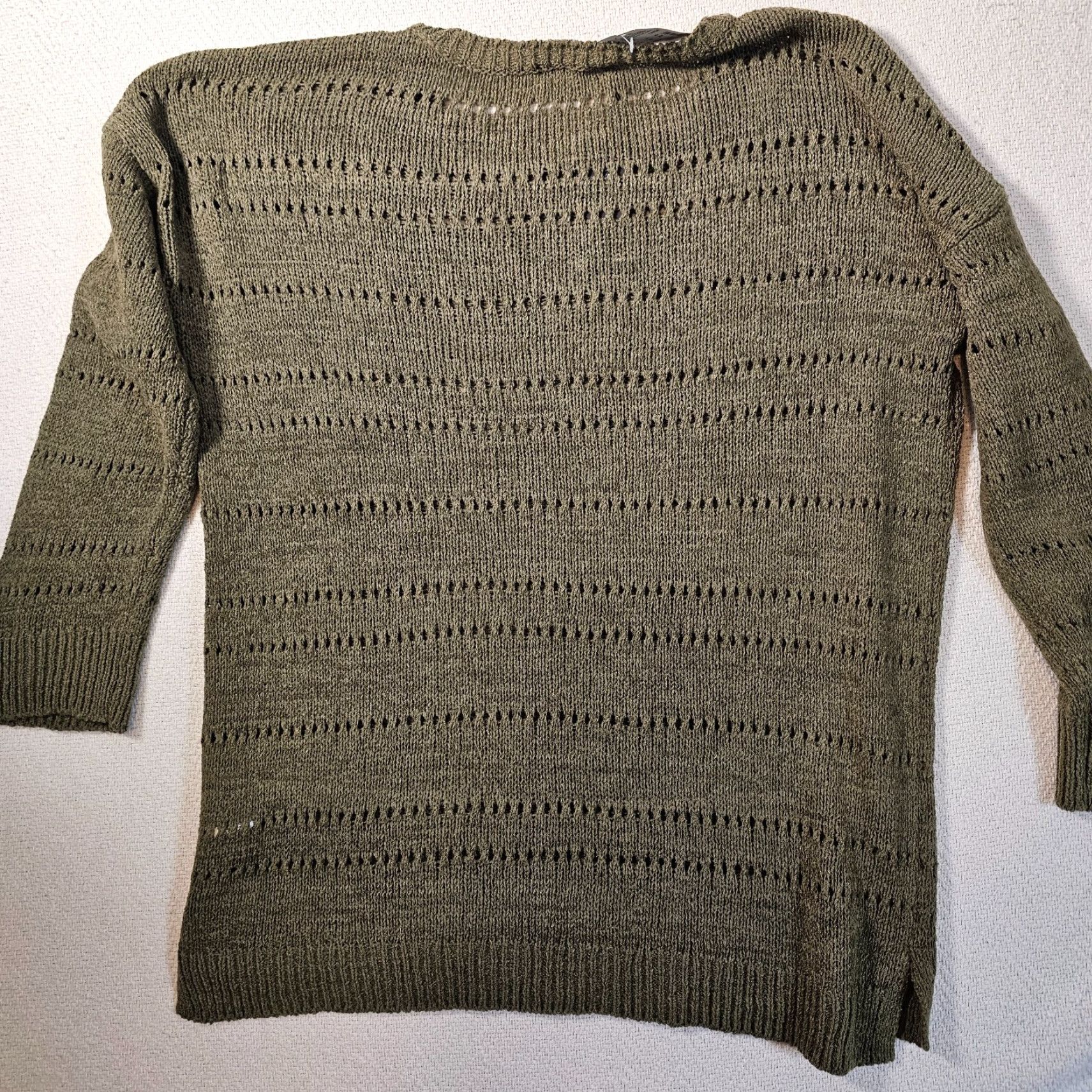 Vintage Cable & Gauge Sweater Women L Green Open-Knit Crew Neck Pullover, Acrylic Nylon, Crochet Accents, Boho Beach Style - Womens Size L / US 10 / IT 46 - 7 Thumbnail