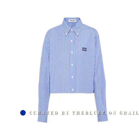 Miu Miu Miu Miu Blue White Striped Shirt Size S / US 4 / IT 40 - 1 Thumbnail