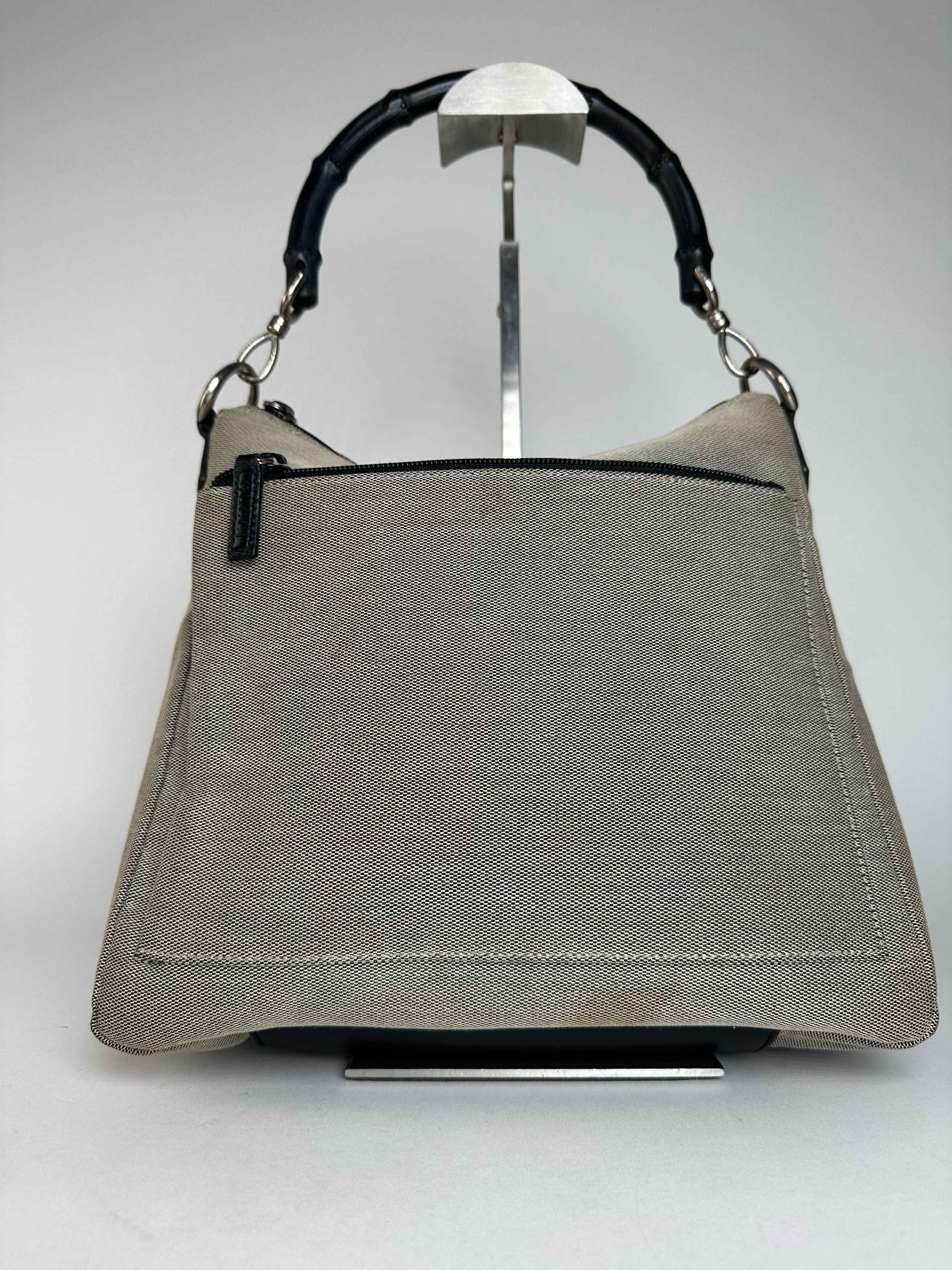 Gucci Vintage Bamboo Top Handle Canvas Handbag Grey Black Size ONE SIZE - 1 Thumbnail