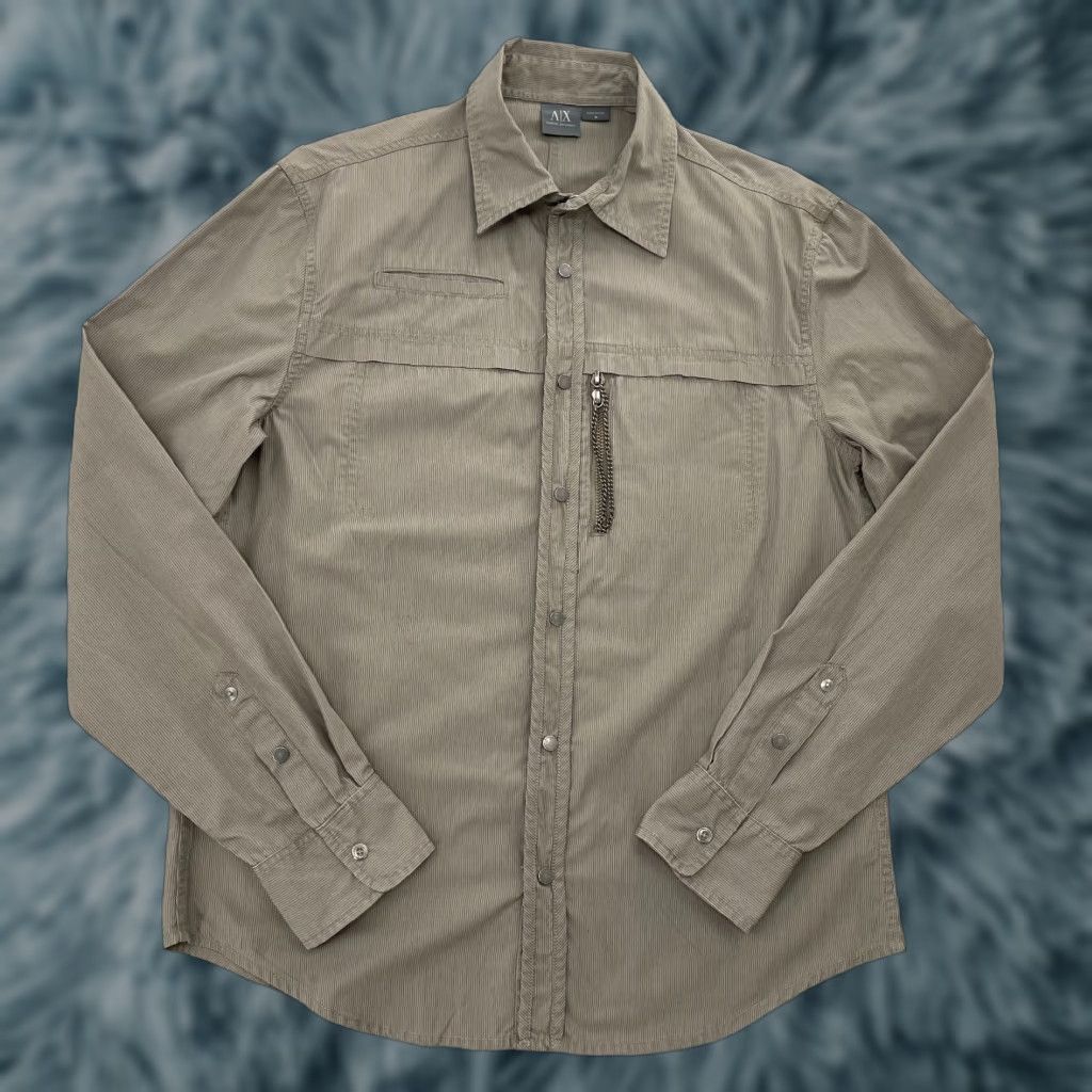 Armani Exchange Armani Exchange Shirt Adult Medium Tan Button Up Long Sleeve Zip Pocket Mens M Size US M / EU 48-50 / 2 - 1 Thumbnail