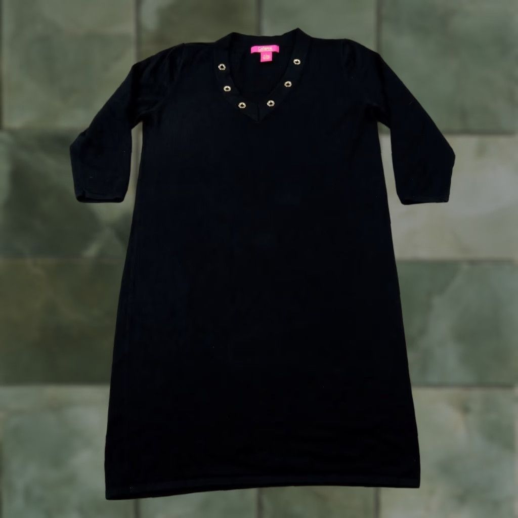 Vintage Catherine Malandrino Dress Womens Large Black Sweater Dress V-Neck Knit Size L / US 10 / IT 46 - 1 Thumbnail
